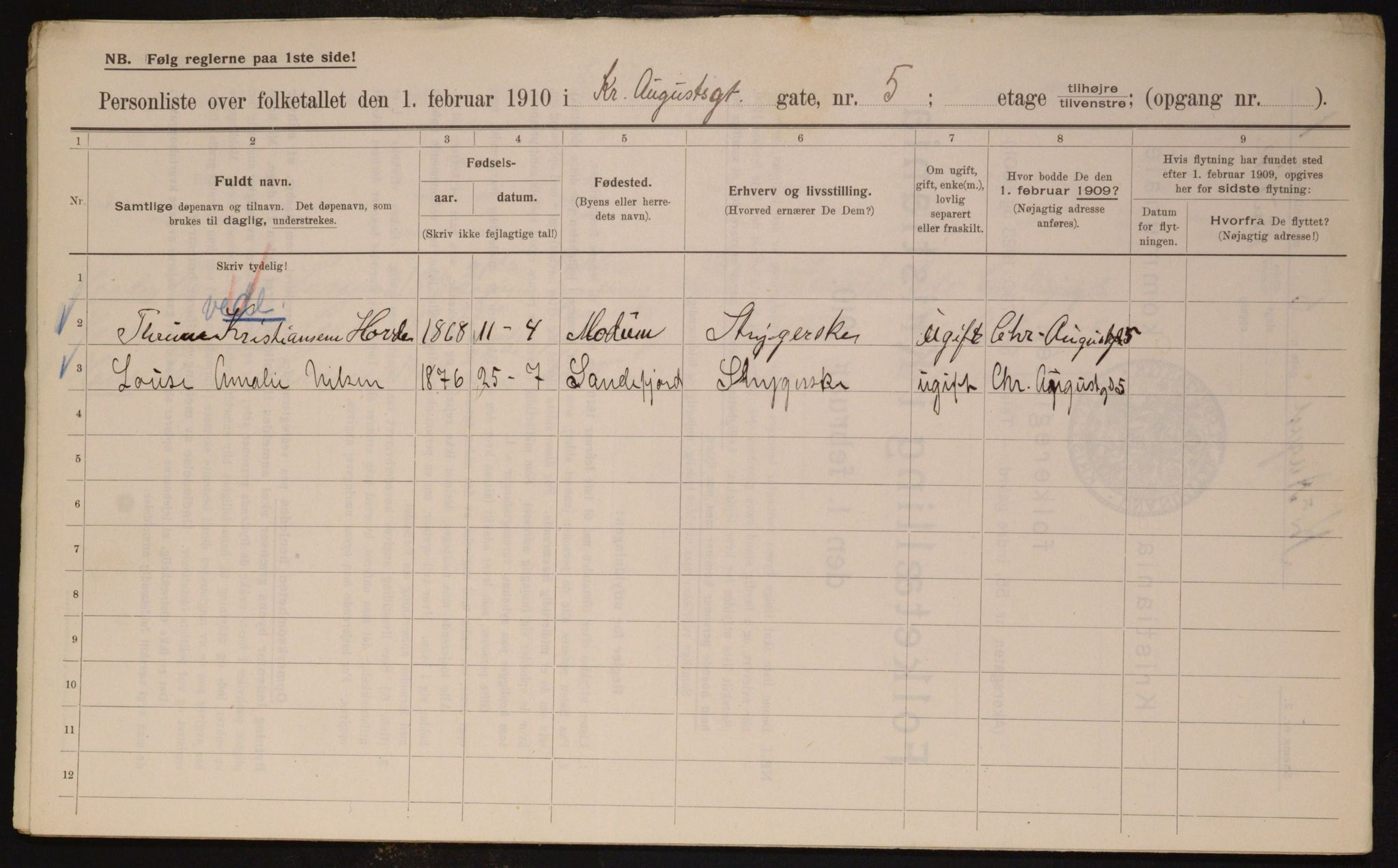 OBA, Municipal Census 1910 for Kristiania, 1910, p. 52363