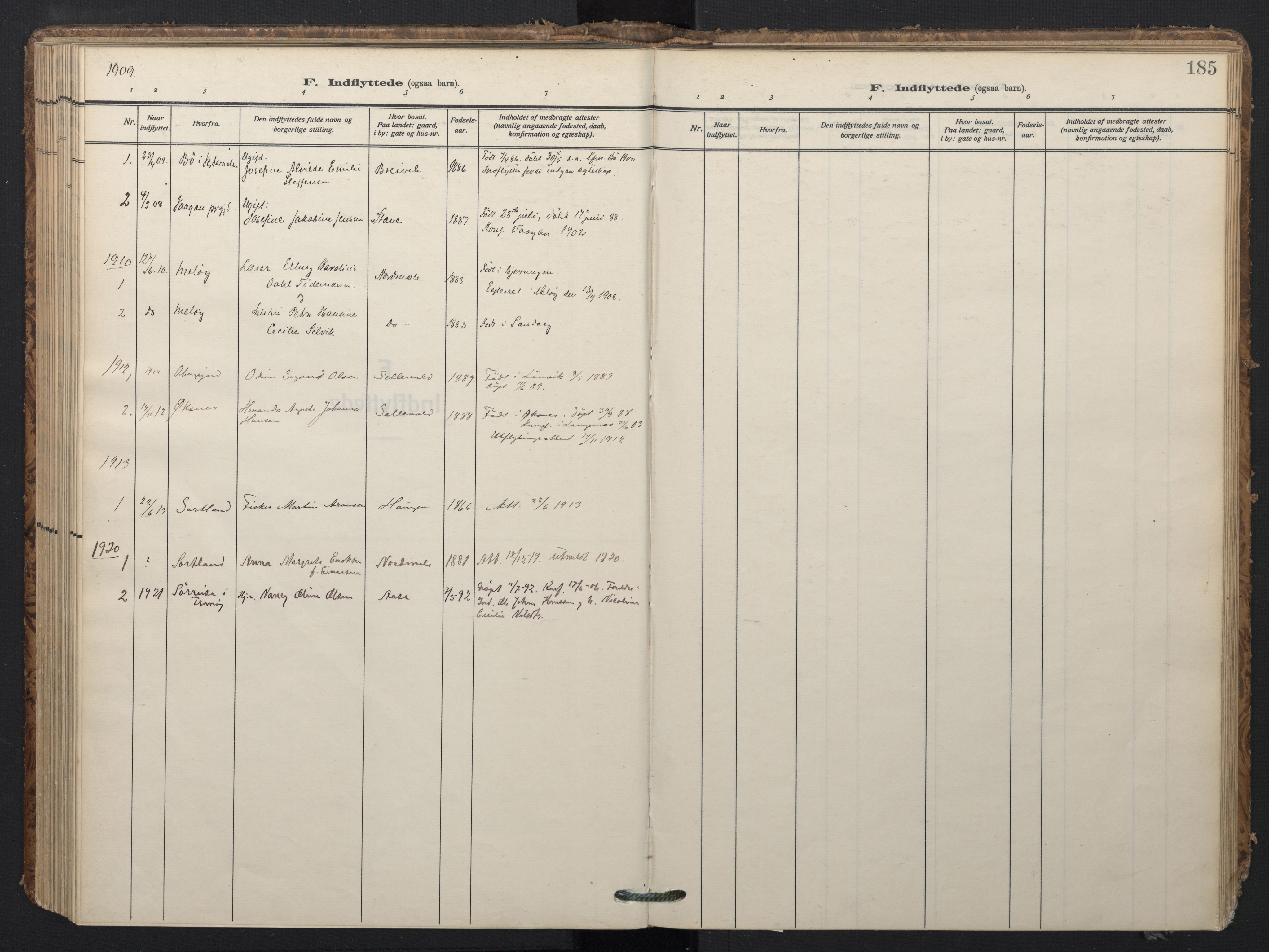 Ministerialprotokoller, klokkerbøker og fødselsregistre - Nordland, SAT/A-1459/897/L1401: Parish register (official) no. 897A08, 1909-1921, p. 185