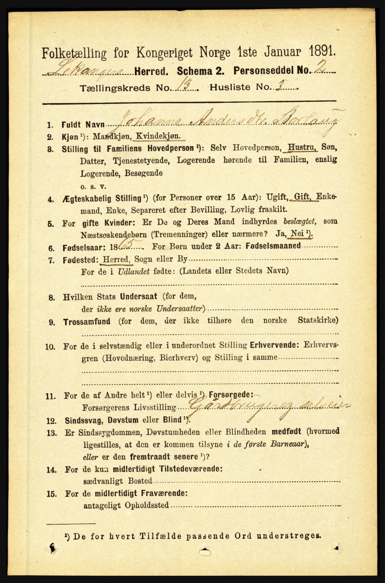 RA, 1891 census for 1419 Leikanger, 1891, p. 2470