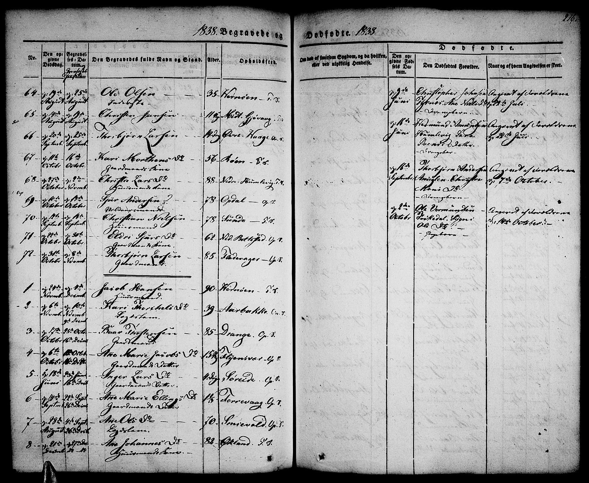 Tysnes sokneprestembete, SAB/A-78601/H/Haa: Parish register (official) no. A 9, 1837-1848, p. 216