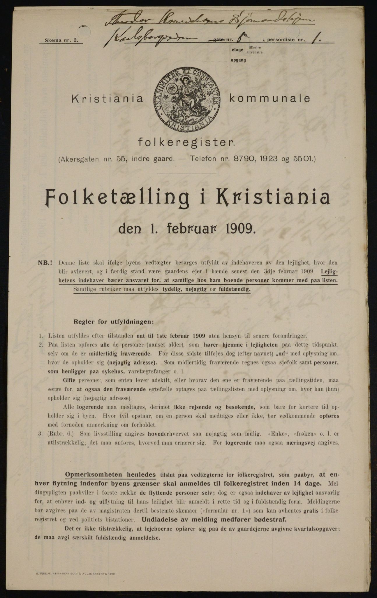 OBA, Municipal Census 1909 for Kristiania, 1909, p. 44653