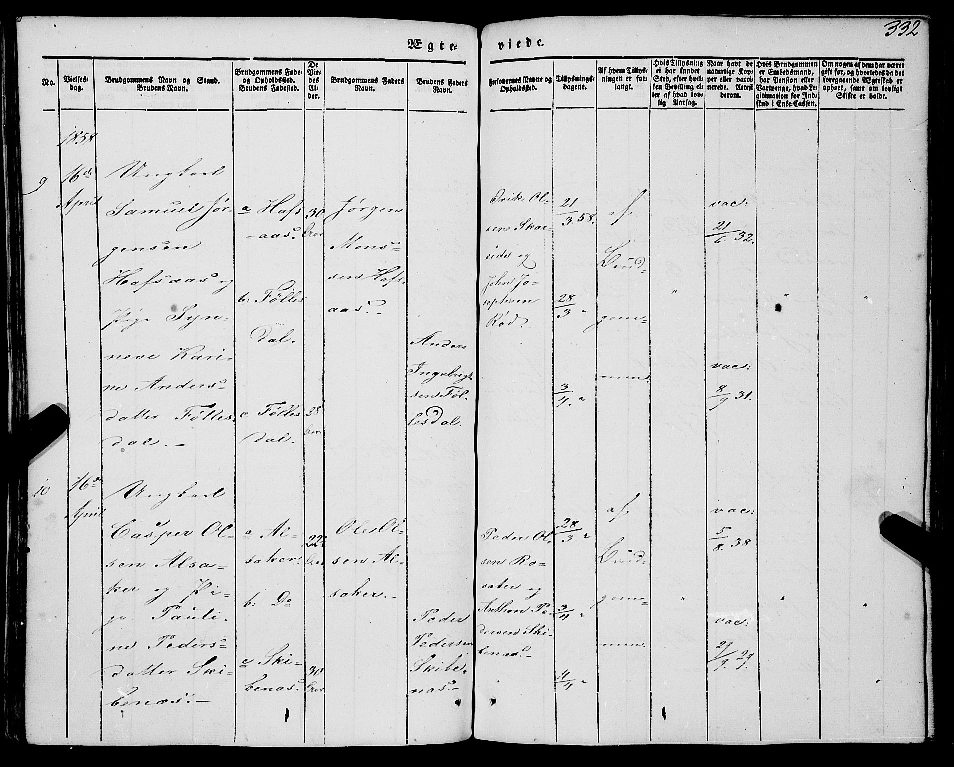 Eid sokneprestembete, AV/SAB-A-82301/H/Haa/Haaa/L0007: Parish register (official) no. A 7, 1844-1858, p. 332