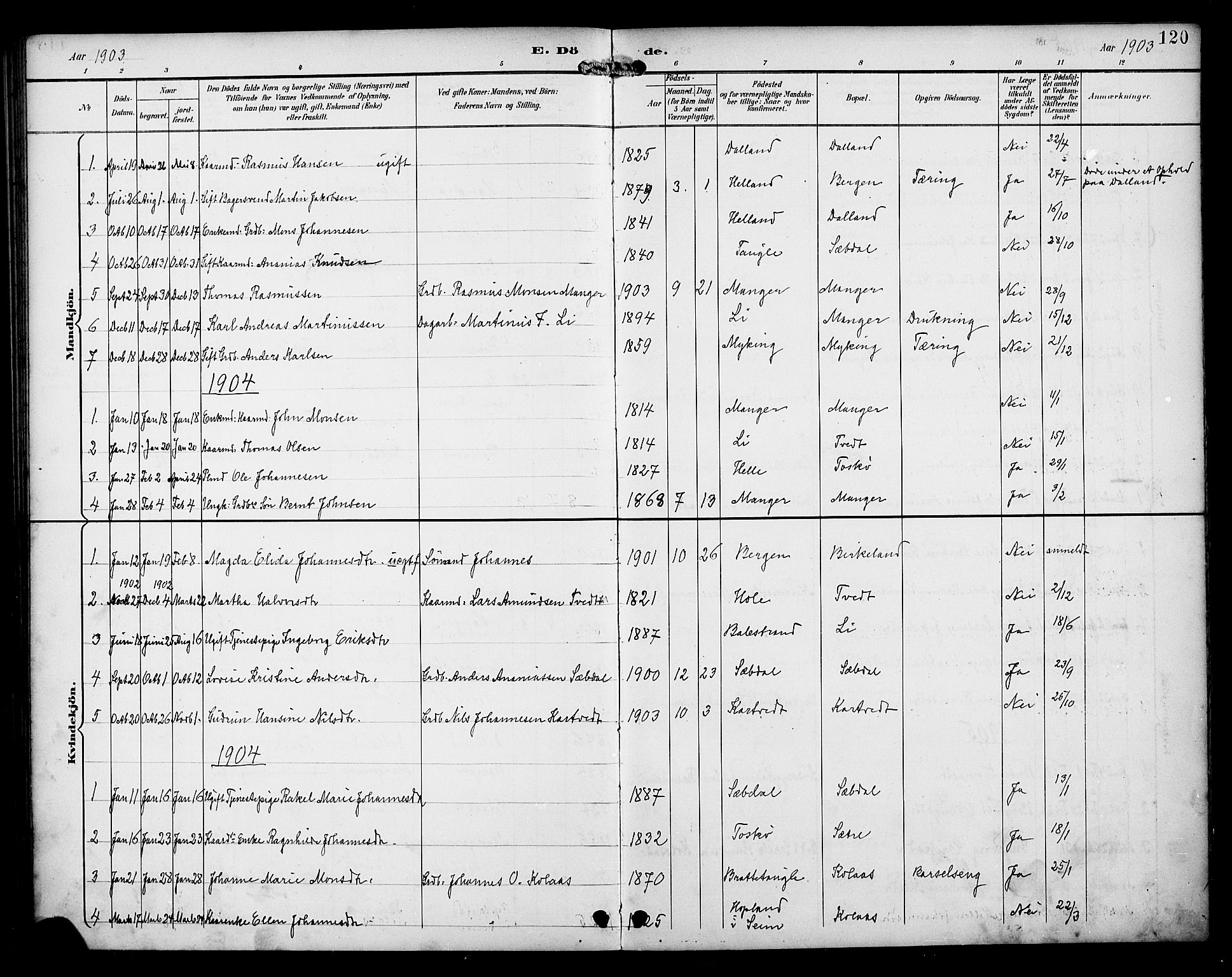 Manger sokneprestembete, AV/SAB-A-76801/H/Haa: Parish register (official) no. B 2, 1893-1906, p. 120