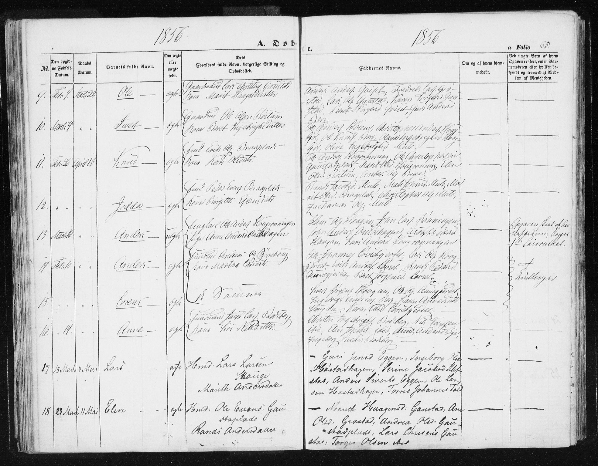 Ministerialprotokoller, klokkerbøker og fødselsregistre - Sør-Trøndelag, SAT/A-1456/612/L0376: Parish register (official) no. 612A08, 1846-1859, p. 65