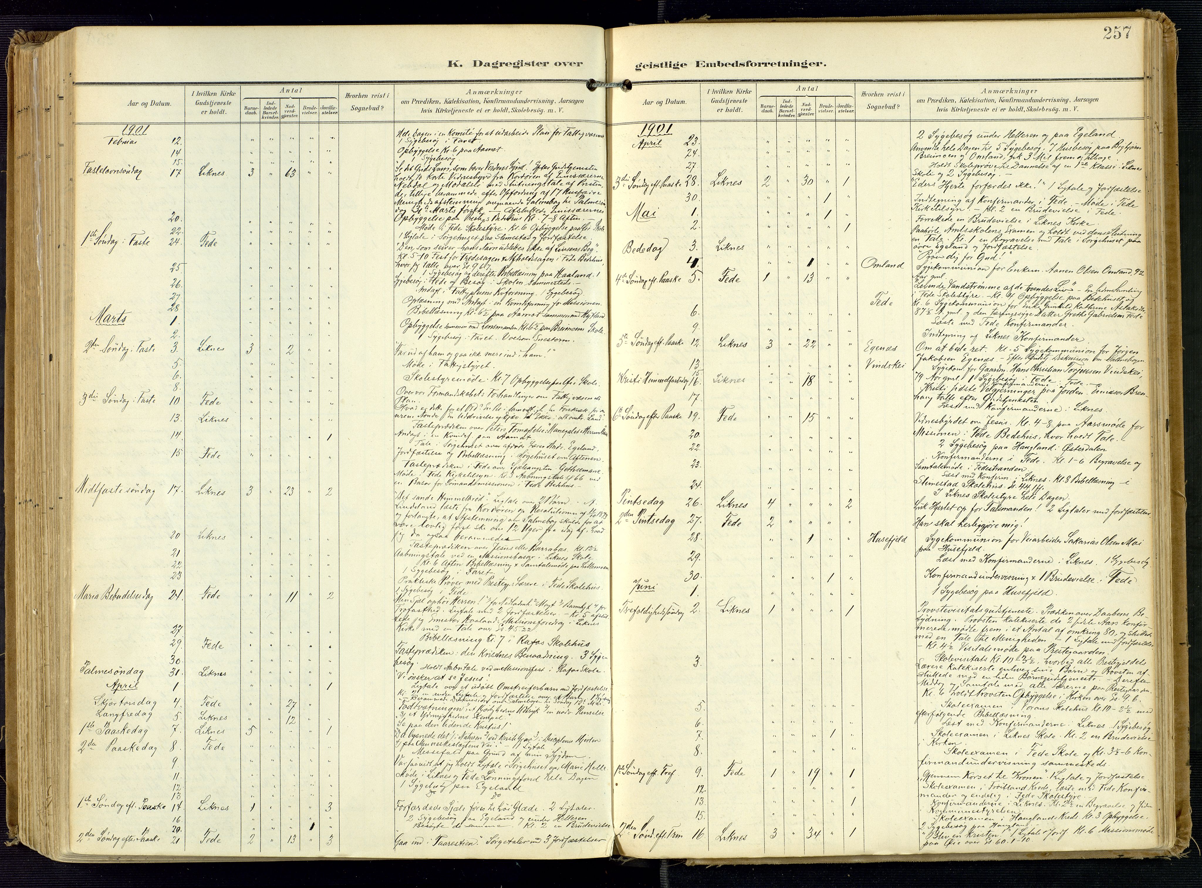 Kvinesdal sokneprestkontor, SAK/1111-0026/F/Fa/Fab/L0009: Parish register (official) no. A 9, 1898-1915, p. 257