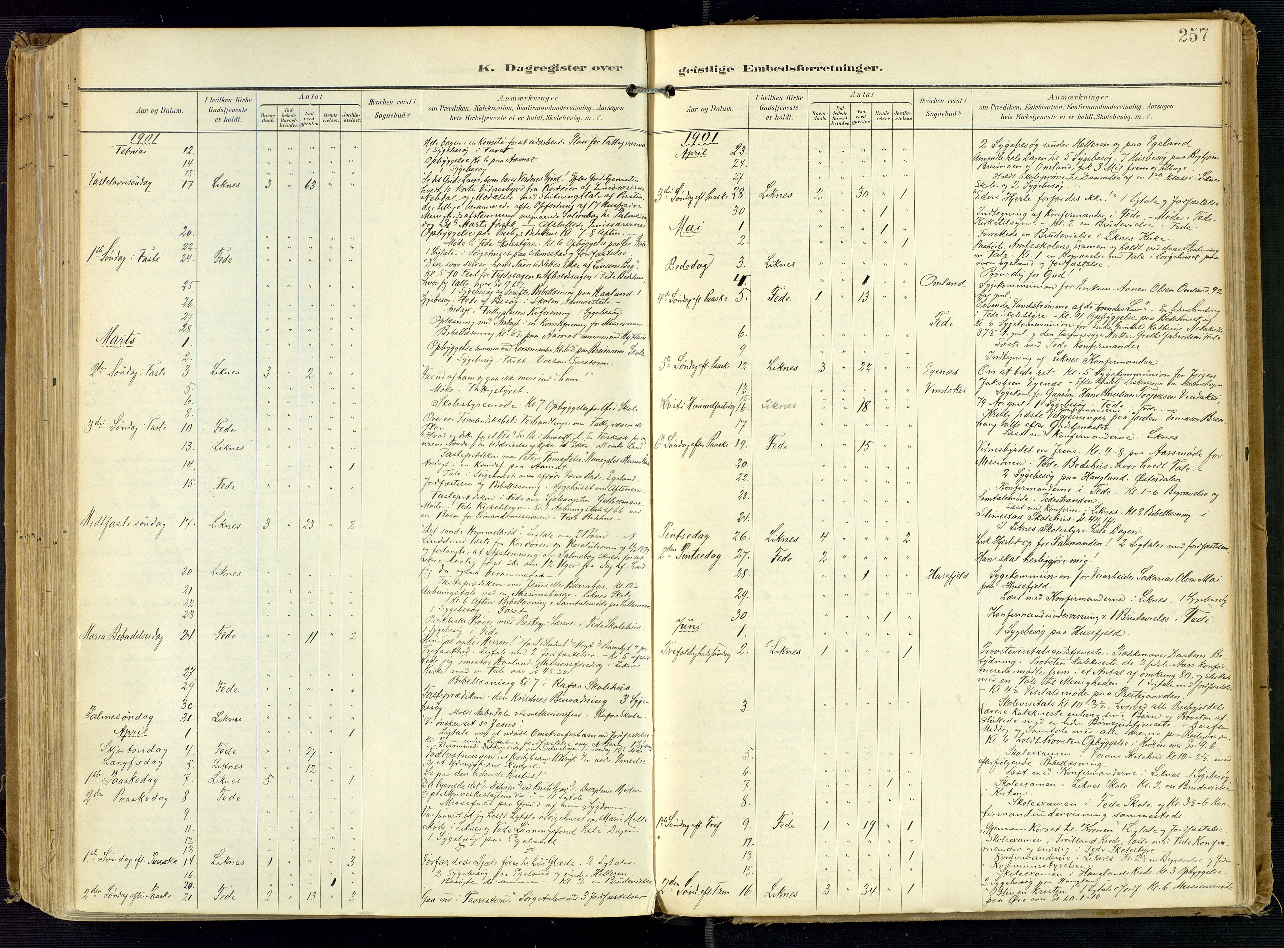 Kvinesdal sokneprestkontor, AV/SAK-1111-0026/F/Fa/Fab/L0009: Parish register (official) no. A 9, 1898-1915, p. 257