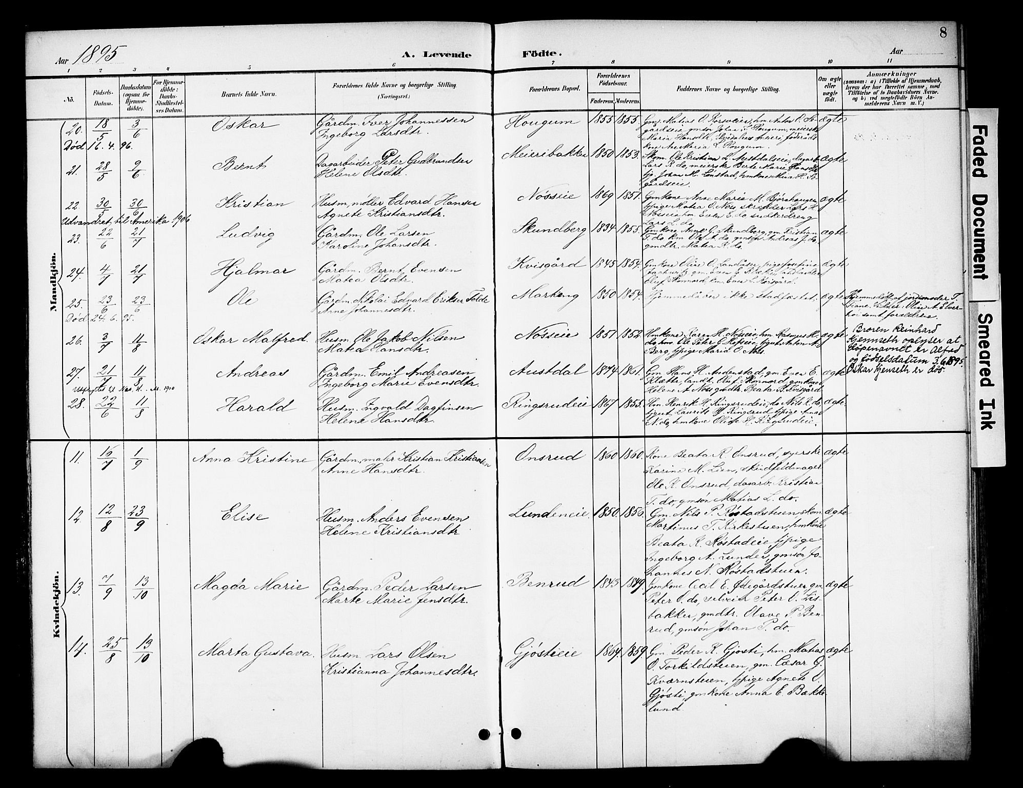 Biri prestekontor, SAH/PREST-096/H/Ha/Haa/L0008: Parish register (official) no. 8, 1894-1901, p. 8