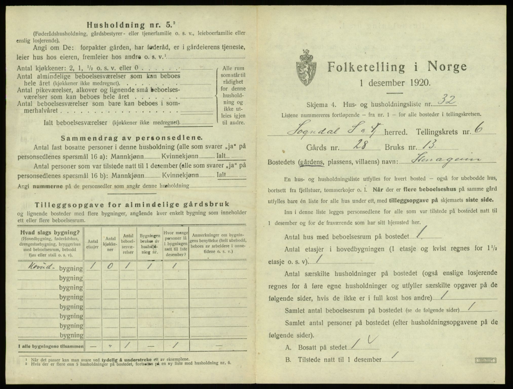 SAB, 1920 census for Sogndal, 1920, p. 386