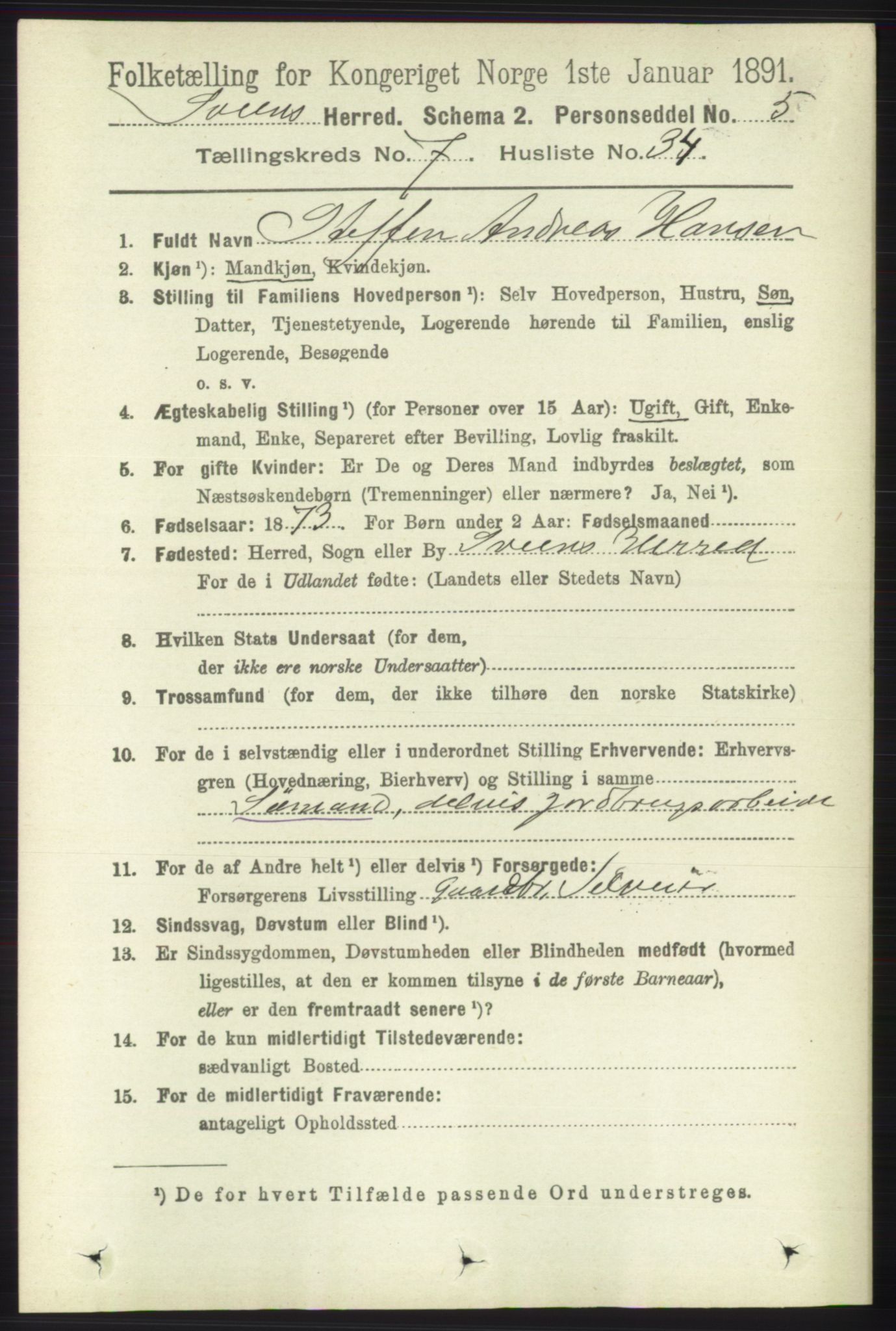 RA, 1891 census for 1216 Sveio, 1891, p. 2171