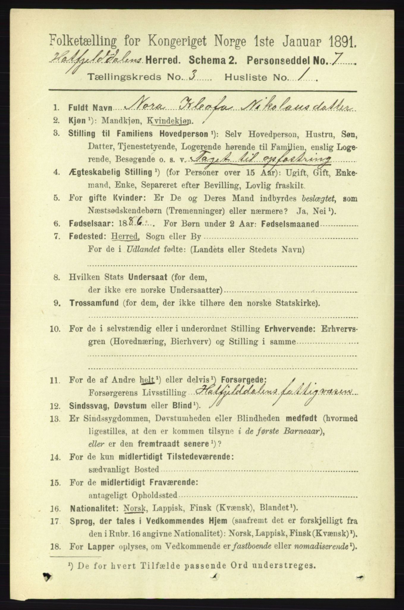 RA, 1891 census for 1826 Hattfjelldal, 1891, p. 639