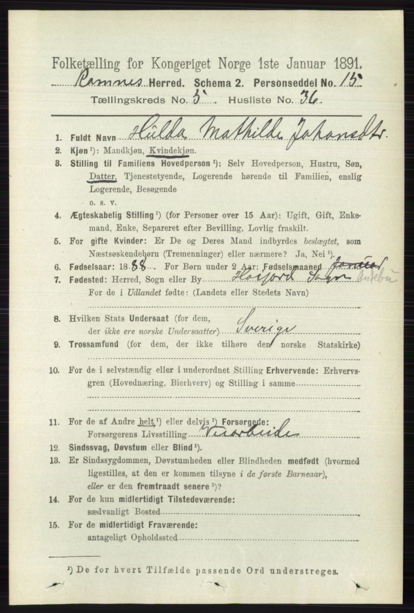 RA, 1891 census for 0718 Ramnes, 1891, p. 2773