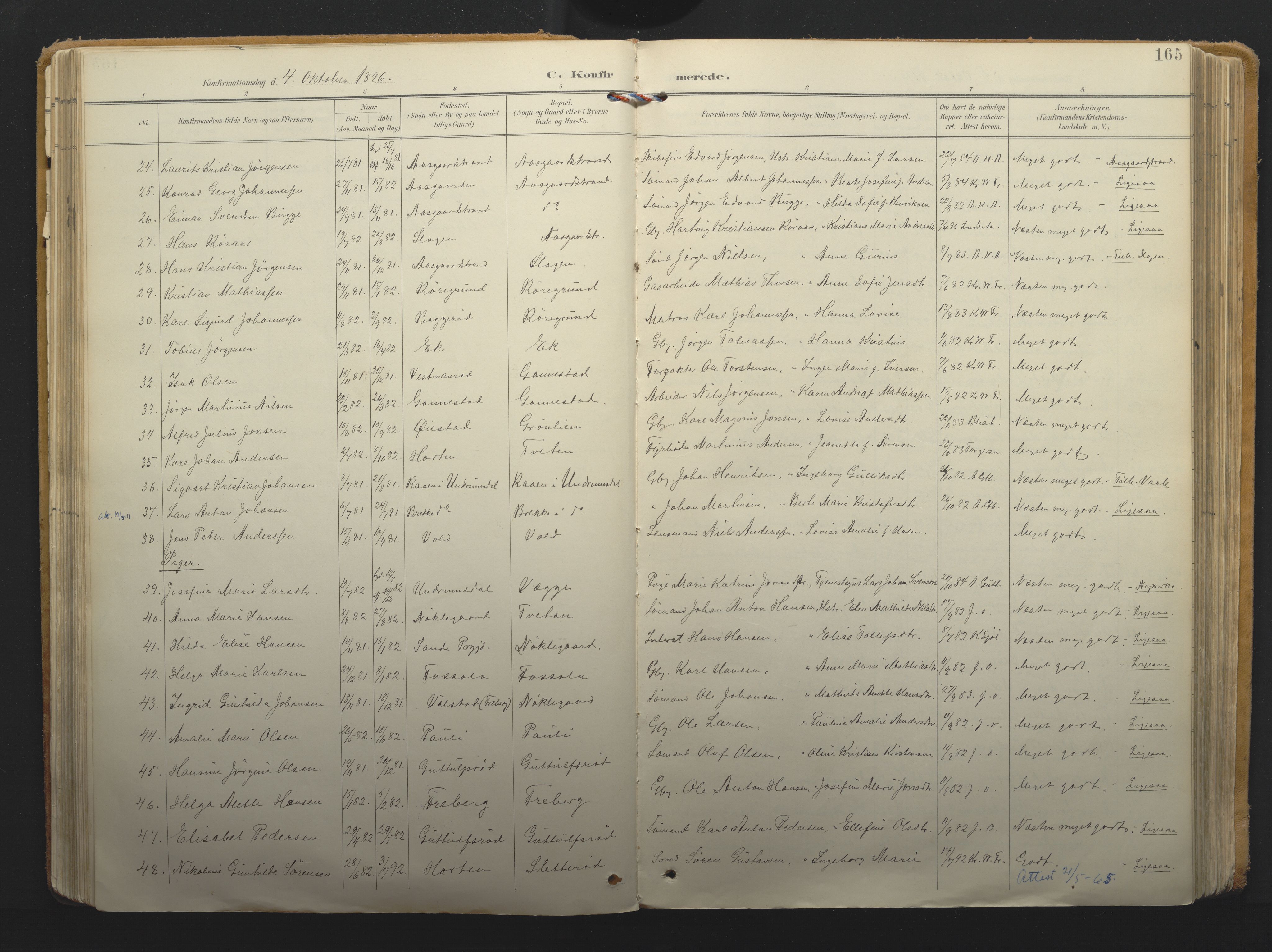 Borre kirkebøker, AV/SAKO-A-338/F/Fa/L0011: Parish register (official) no. I 11, 1897-1921, p. 165