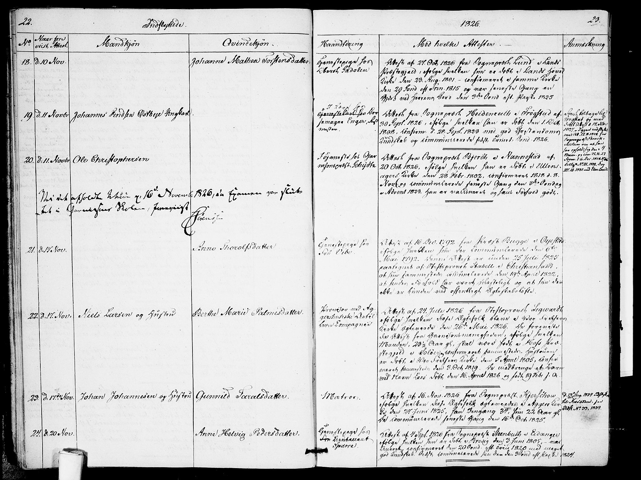 Garnisonsmenigheten Kirkebøker, SAO/A-10846/F/Fa/L0005: Parish register (official) no. 5, 1824-1830, p. 22-23