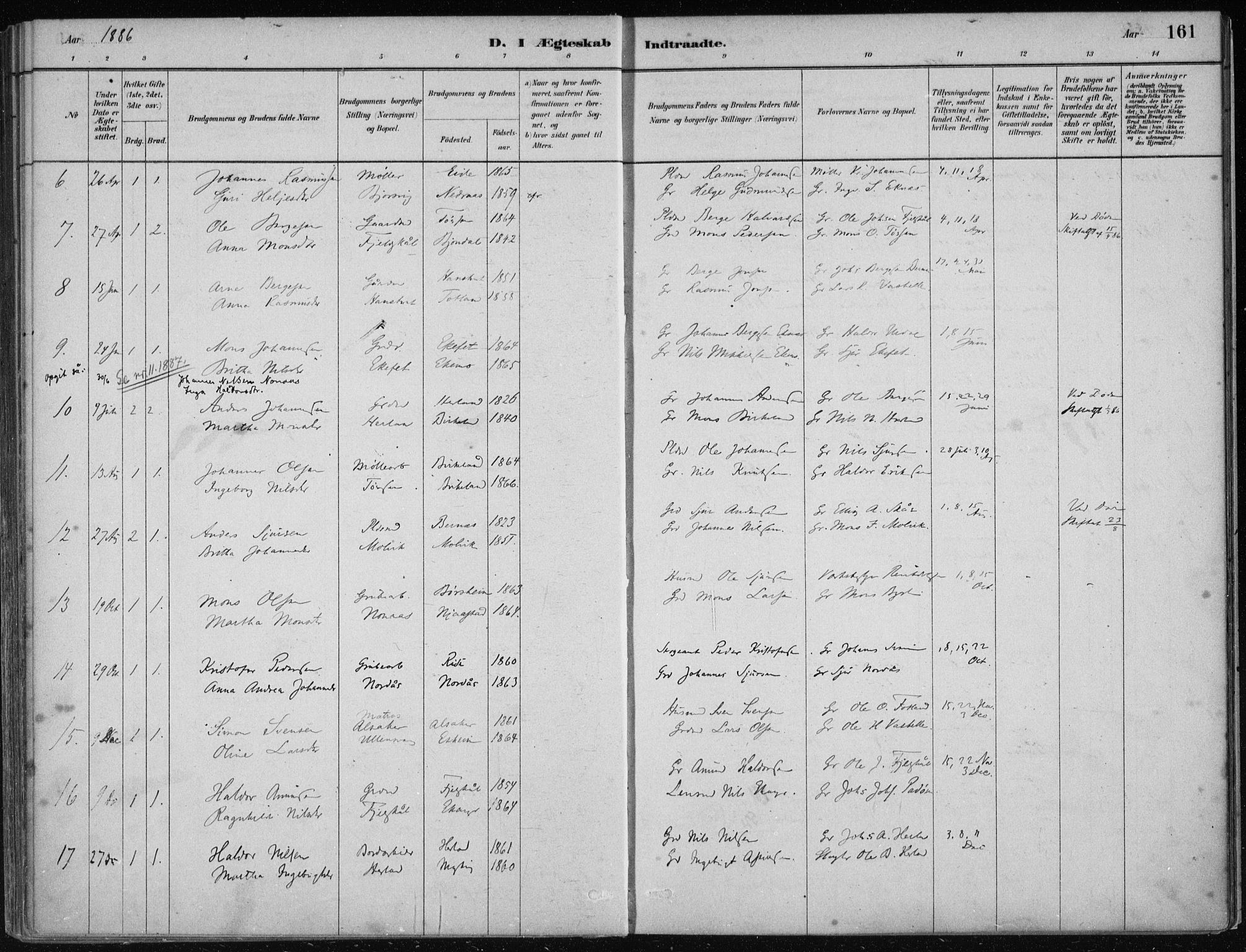 Hosanger sokneprestembete, AV/SAB-A-75801/H/Haa: Parish register (official) no. B  1, 1880-1896, p. 161