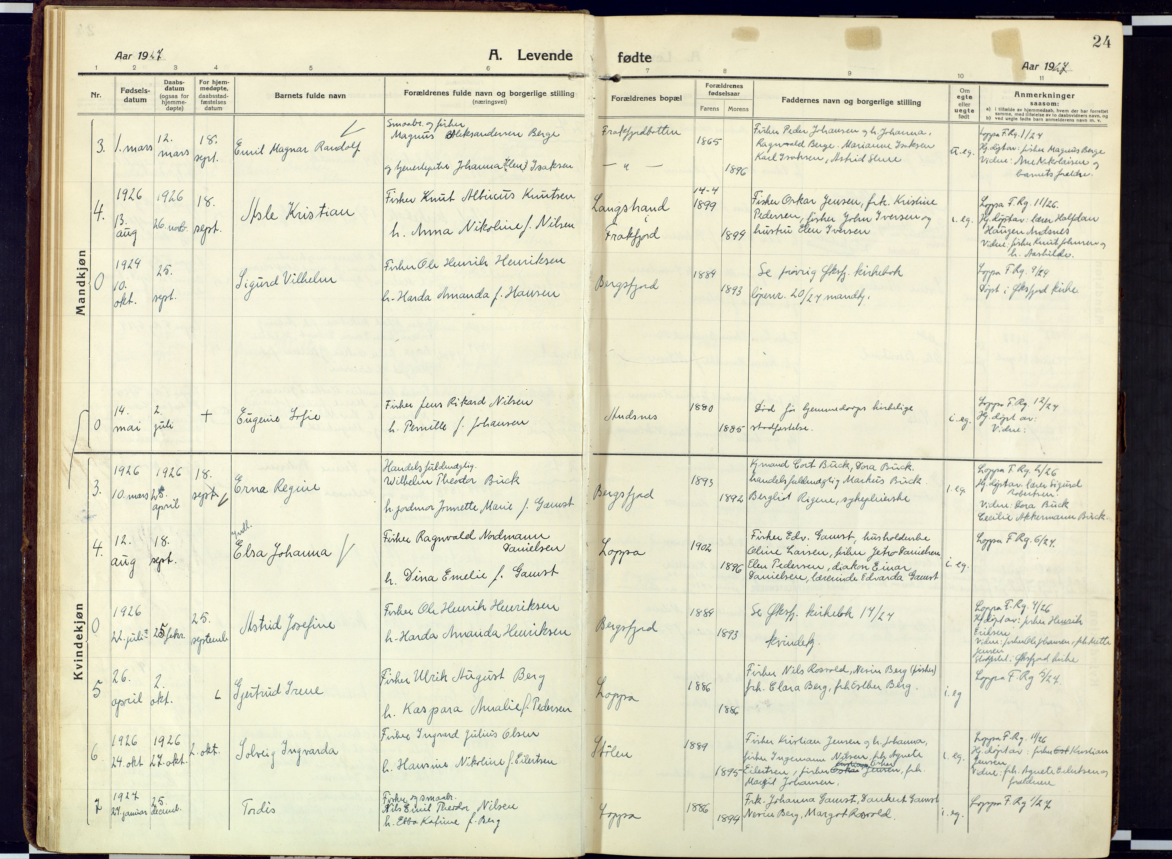 Loppa sokneprestkontor, SATØ/S-1339/H/Ha/L0013kirke: Parish register (official) no. 13, 1920-1932, p. 24