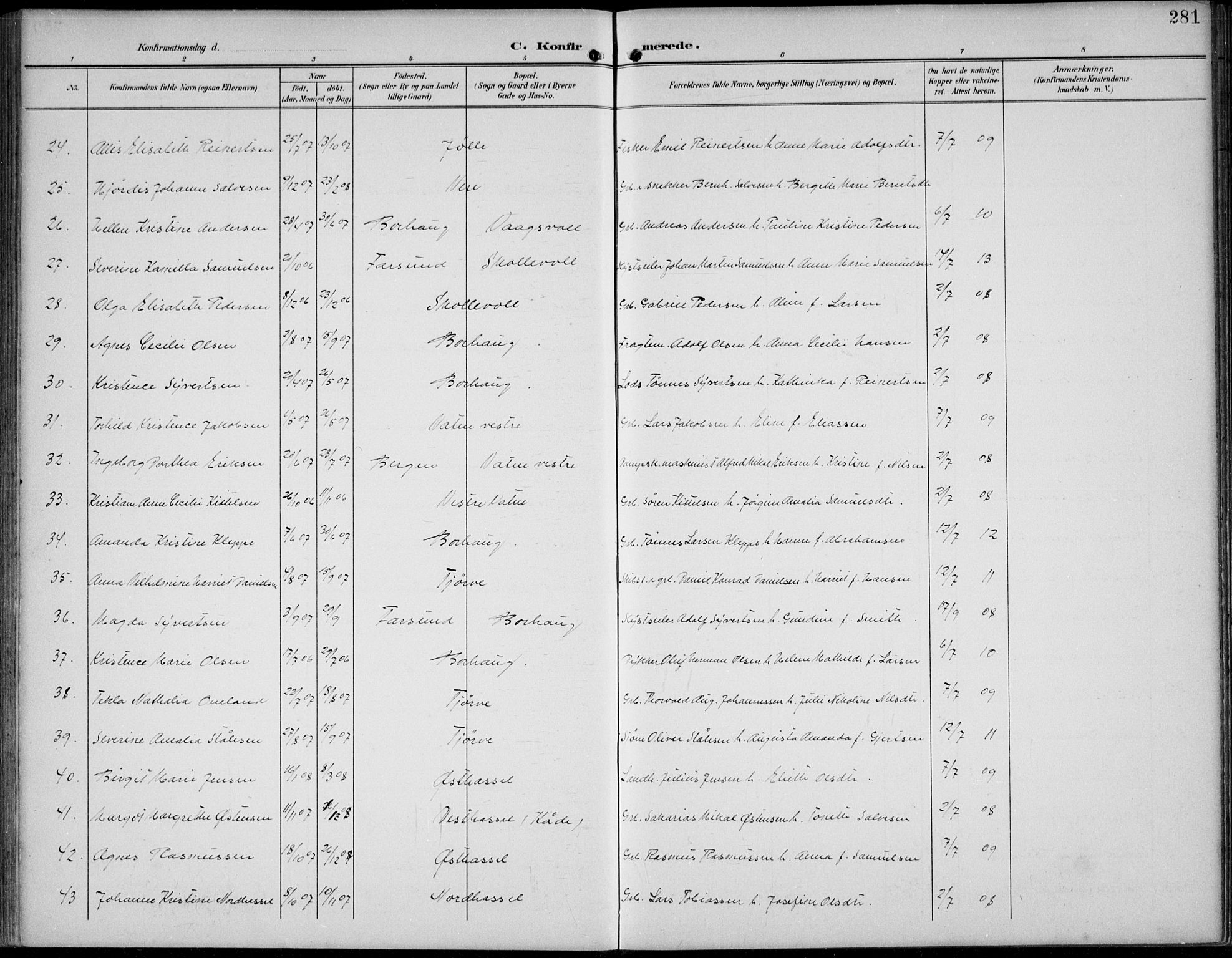 Lista sokneprestkontor, AV/SAK-1111-0027/F/Fb/L0005: Parish register (copy) no. B 5, 1892-1923, p. 281