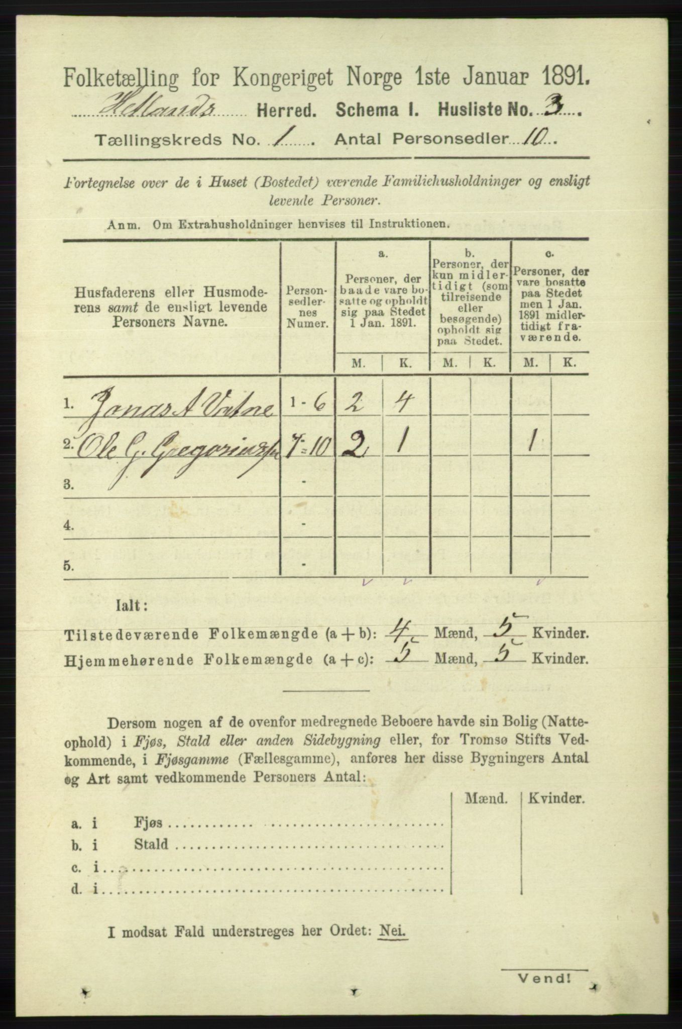 RA, 1891 census for 1126 Hetland, 1891, p. 30