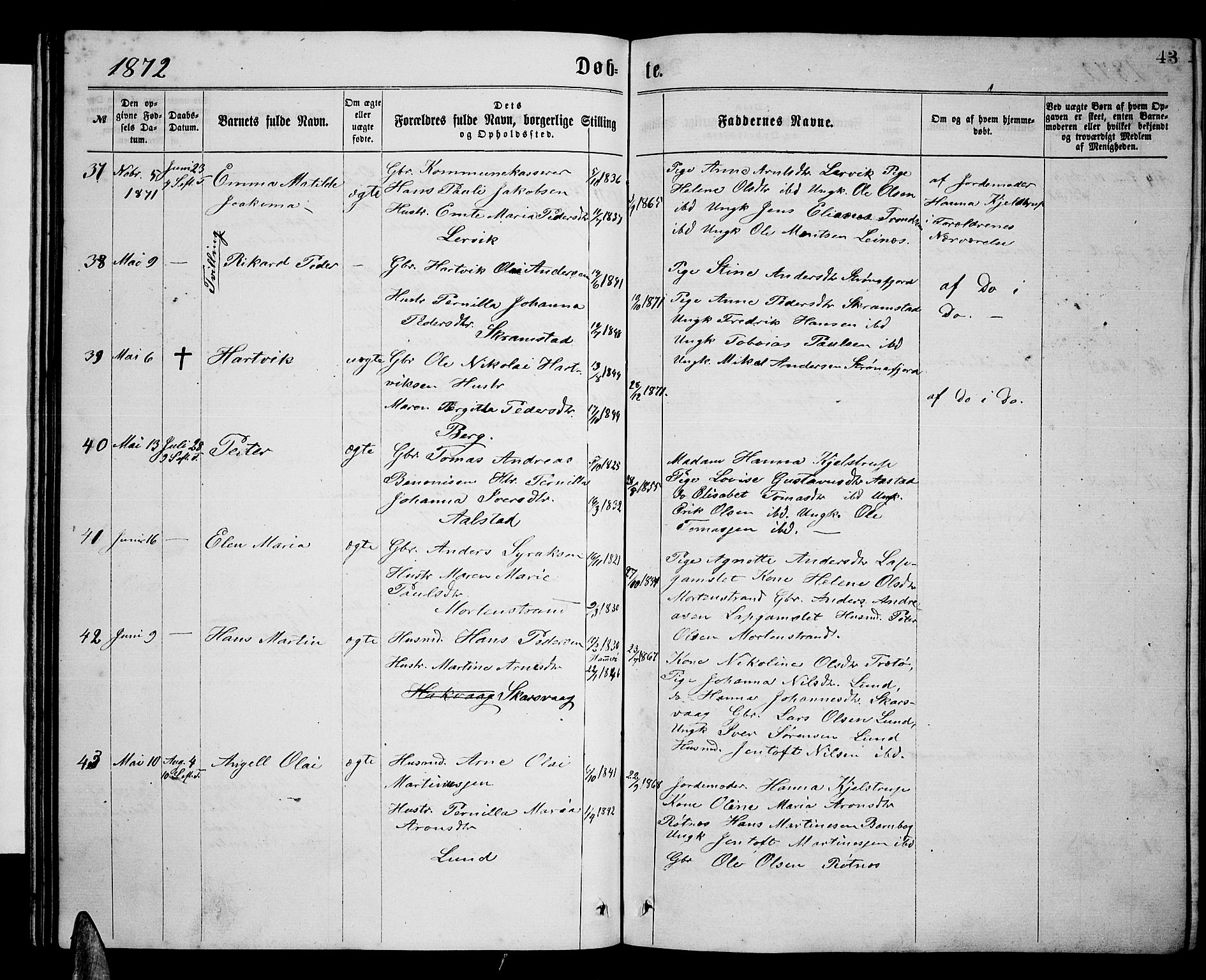 Ministerialprotokoller, klokkerbøker og fødselsregistre - Nordland, AV/SAT-A-1459/855/L0815: Parish register (copy) no. 855C04, 1865-1878, p. 43