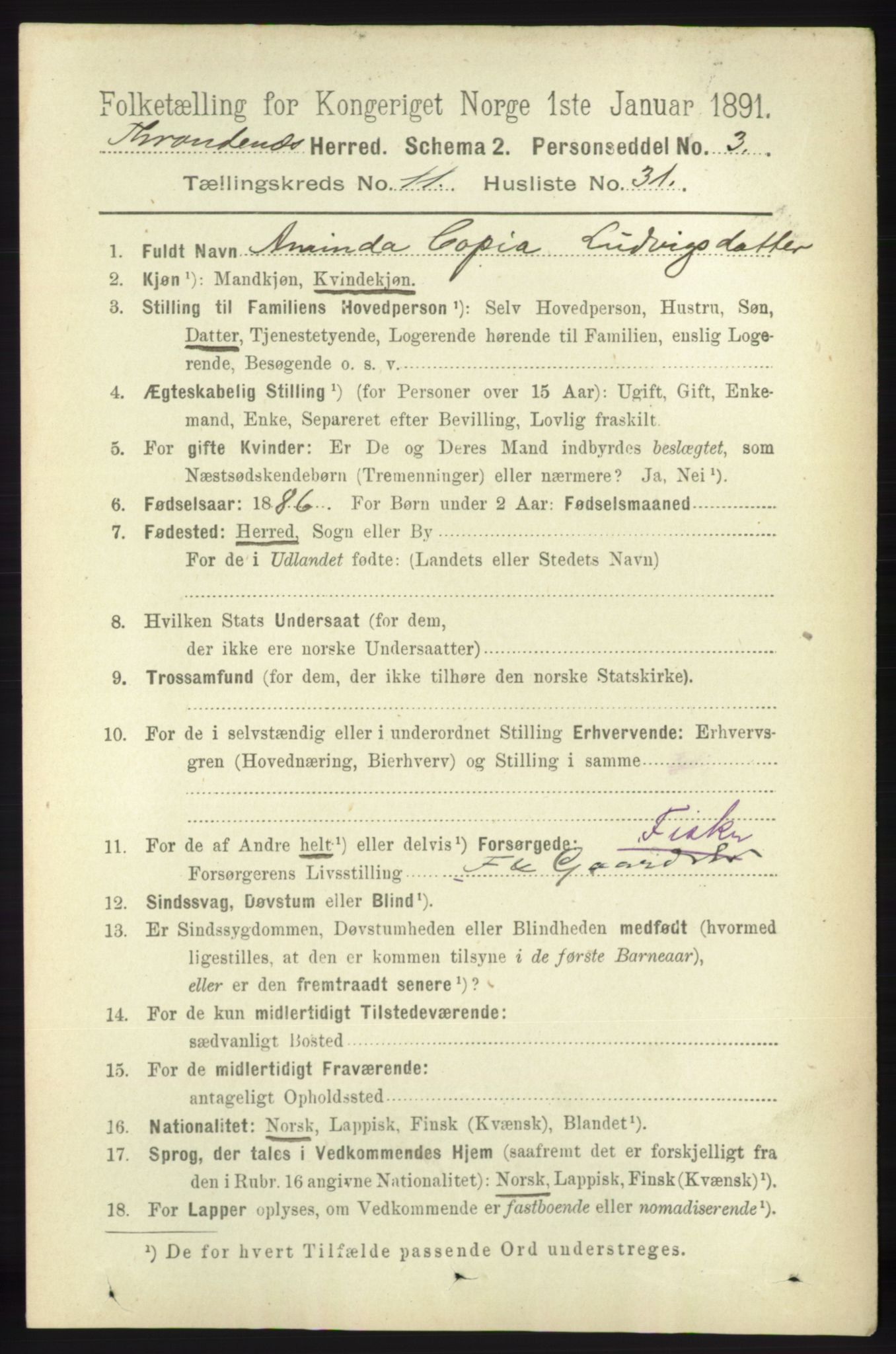 RA, 1891 census for 1914 Trondenes, 1891, p. 8203