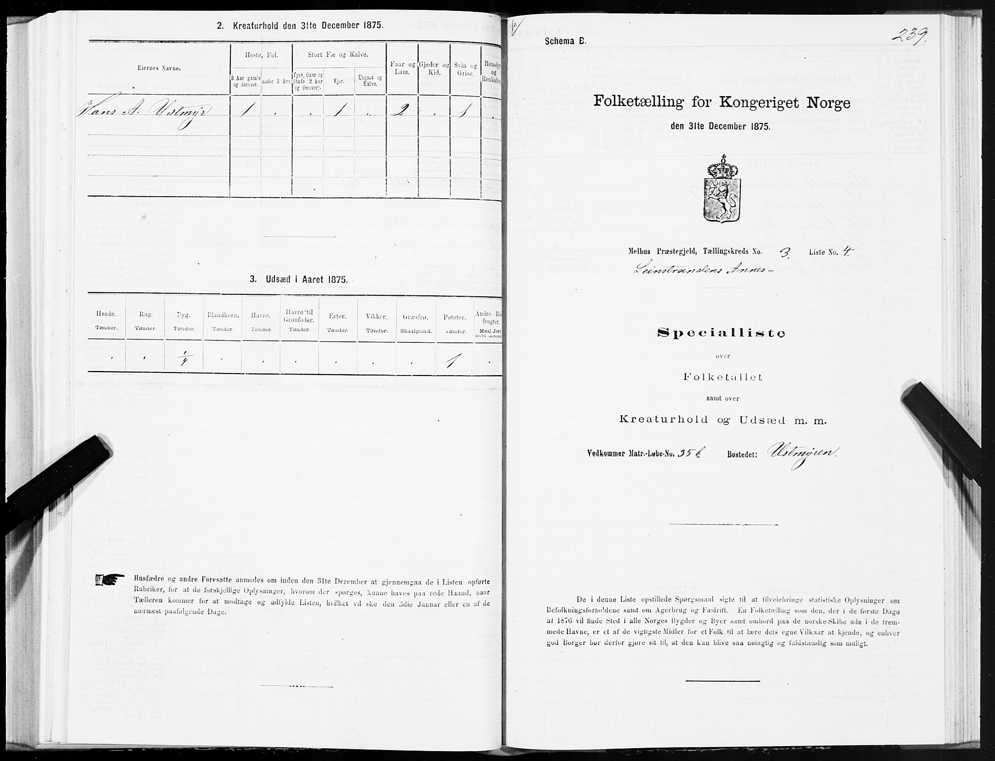 SAT, 1875 census for 1653P Melhus, 1875, p. 8239