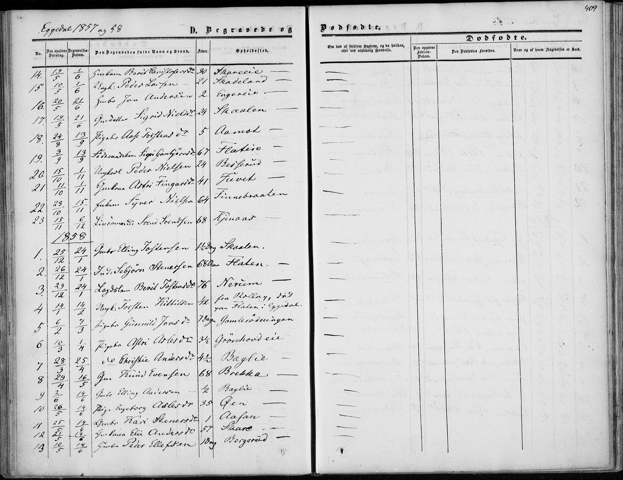 Sigdal kirkebøker, AV/SAKO-A-245/F/Fa/L0008: Parish register (official) no. I 8, 1850-1859, p. 409