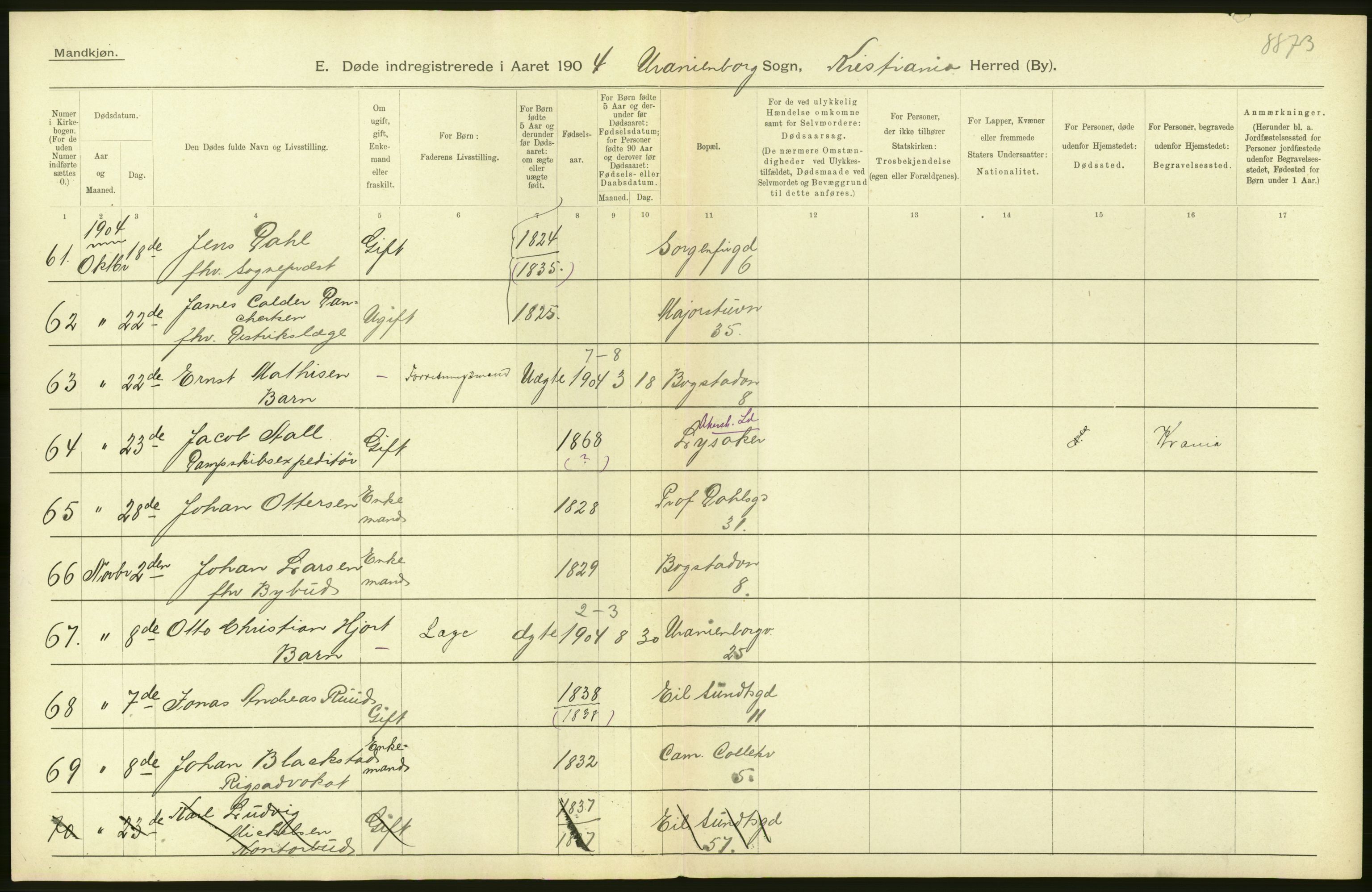 Statistisk sentralbyrå, Sosiodemografiske emner, Befolkning, AV/RA-S-2228/D/Df/Dfa/Dfab/L0004: Kristiania: Gifte, døde, 1904, p. 284