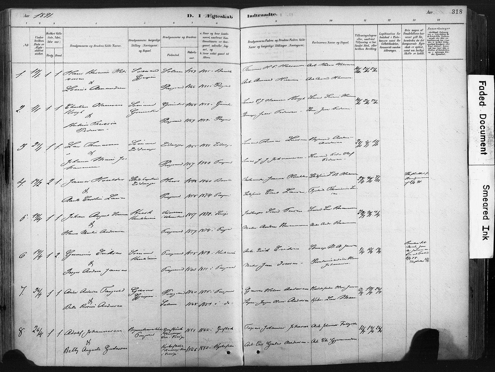 Porsgrunn kirkebøker , SAKO/A-104/F/Fa/L0008: Parish register (official) no. 8, 1878-1895, p. 318