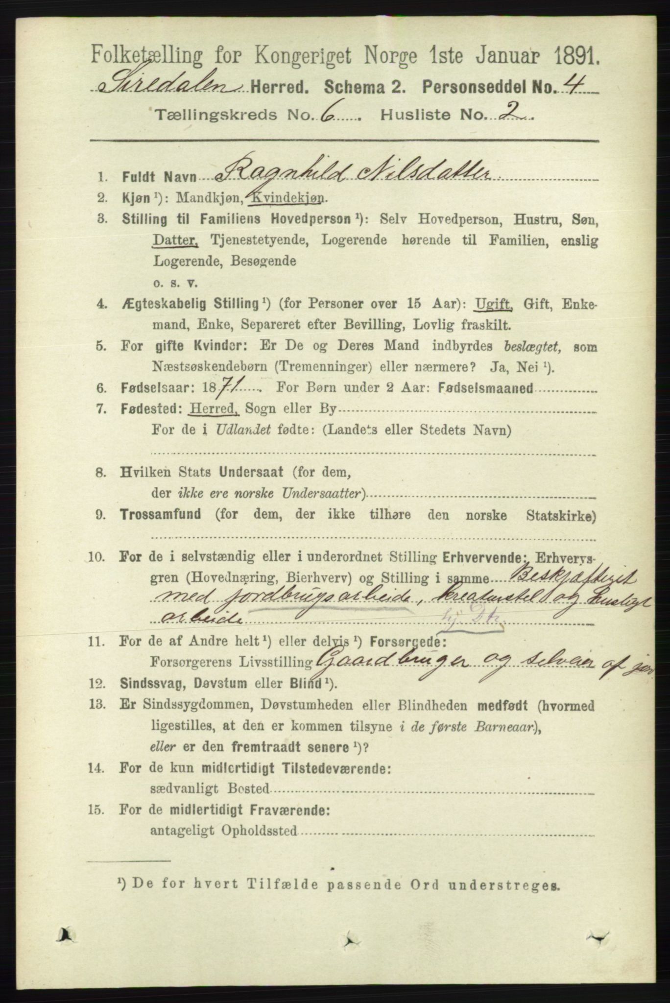 RA, 1891 census for 1046 Sirdal, 1891, p. 1642