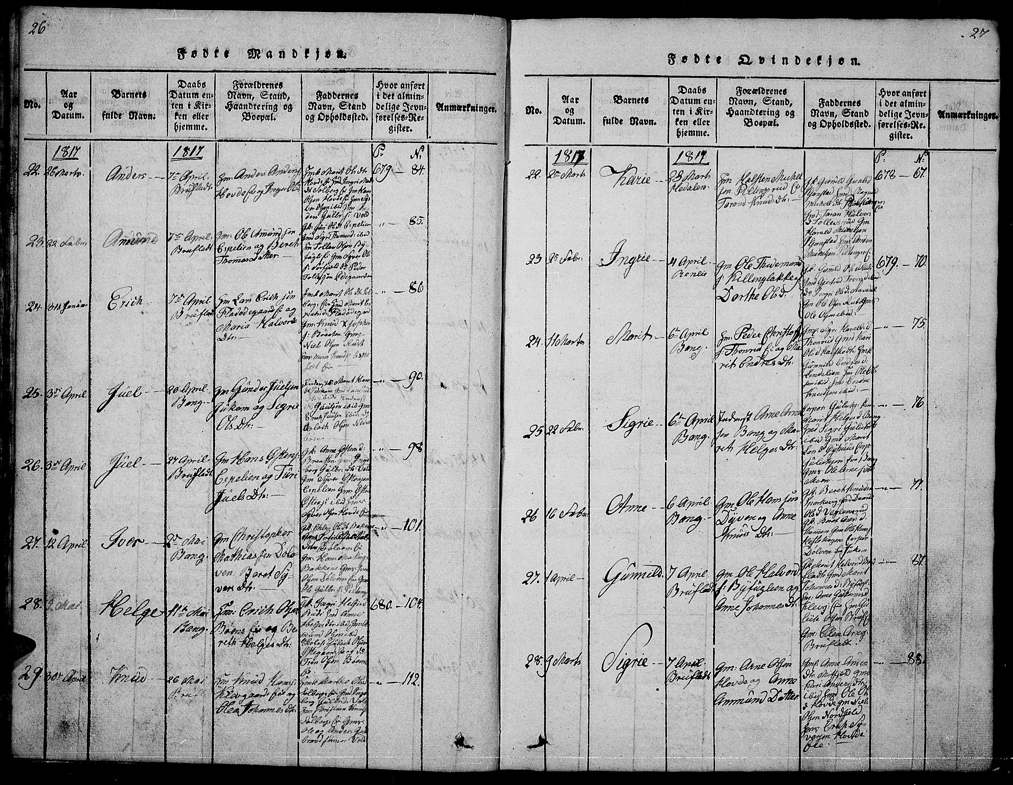 Sør-Aurdal prestekontor, AV/SAH-PREST-128/H/Ha/Hab/L0001: Parish register (copy) no. 1, 1815-1826, p. 26-27