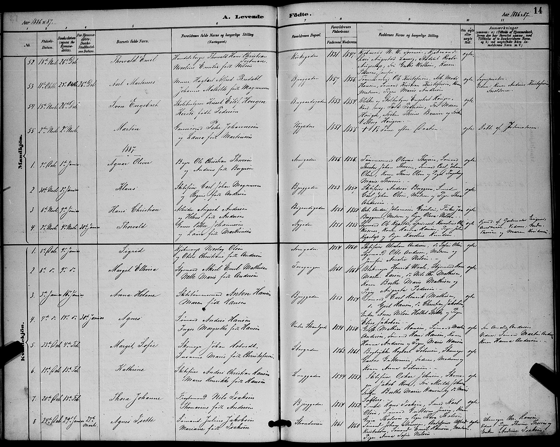 Sandefjord kirkebøker, SAKO/A-315/G/Ga/L0001: Parish register (copy) no. 1, 1885-1903, p. 14