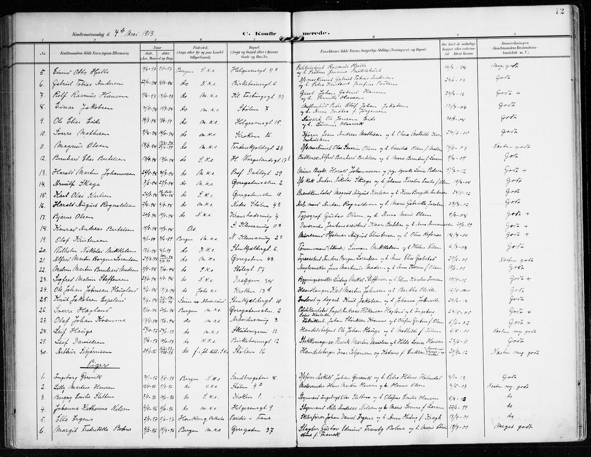 Mariakirken Sokneprestembete, AV/SAB-A-76901/H/Haa/L0014: Parish register (official) no. C 2, 1900-1916, p. 72