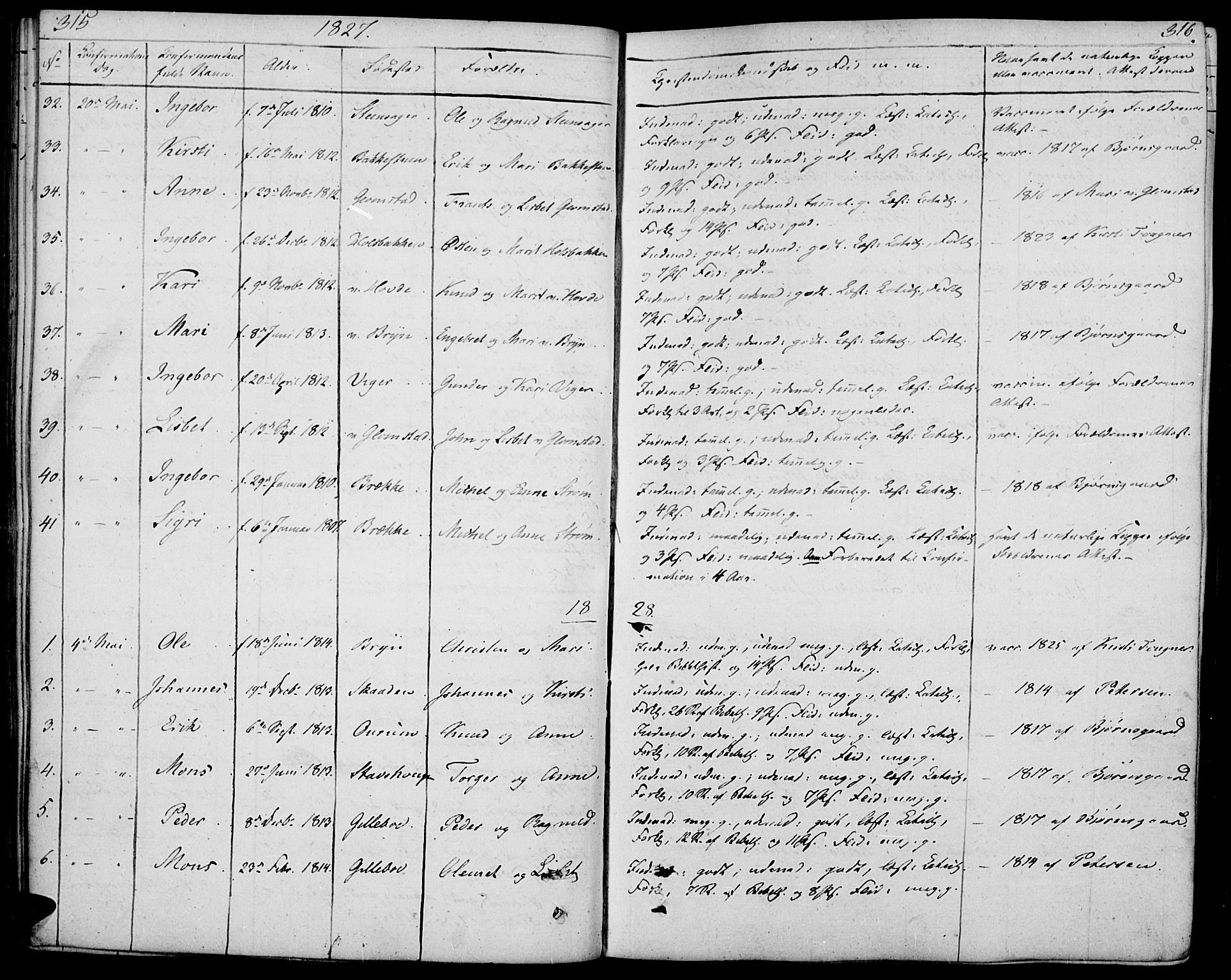 Øyer prestekontor, SAH/PREST-084/H/Ha/Haa/L0004: Parish register (official) no. 4, 1824-1841, p. 315-316
