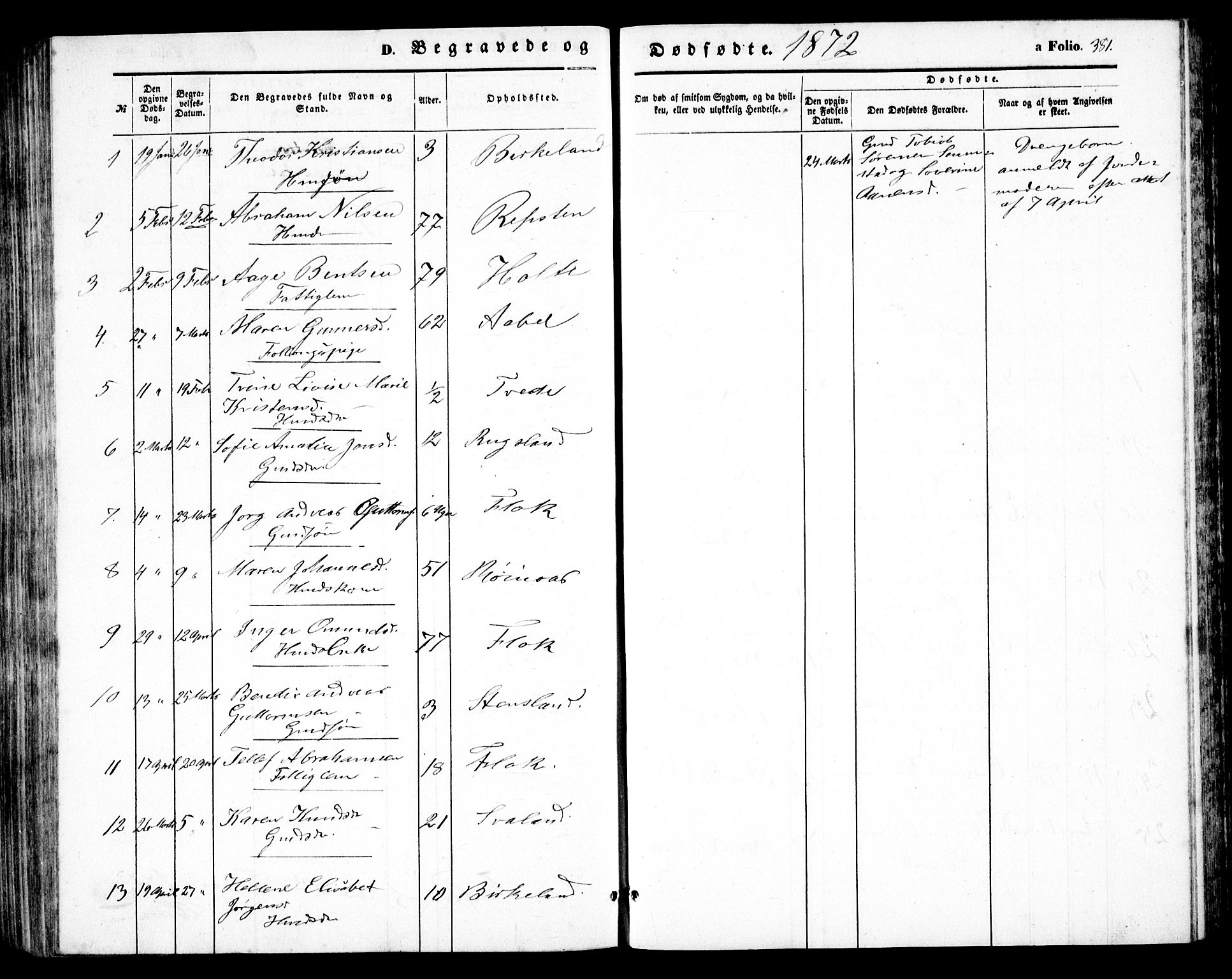 Birkenes sokneprestkontor, SAK/1111-0004/F/Fb/L0002: Parish register (copy) no. B 2, 1849-1876, p. 381