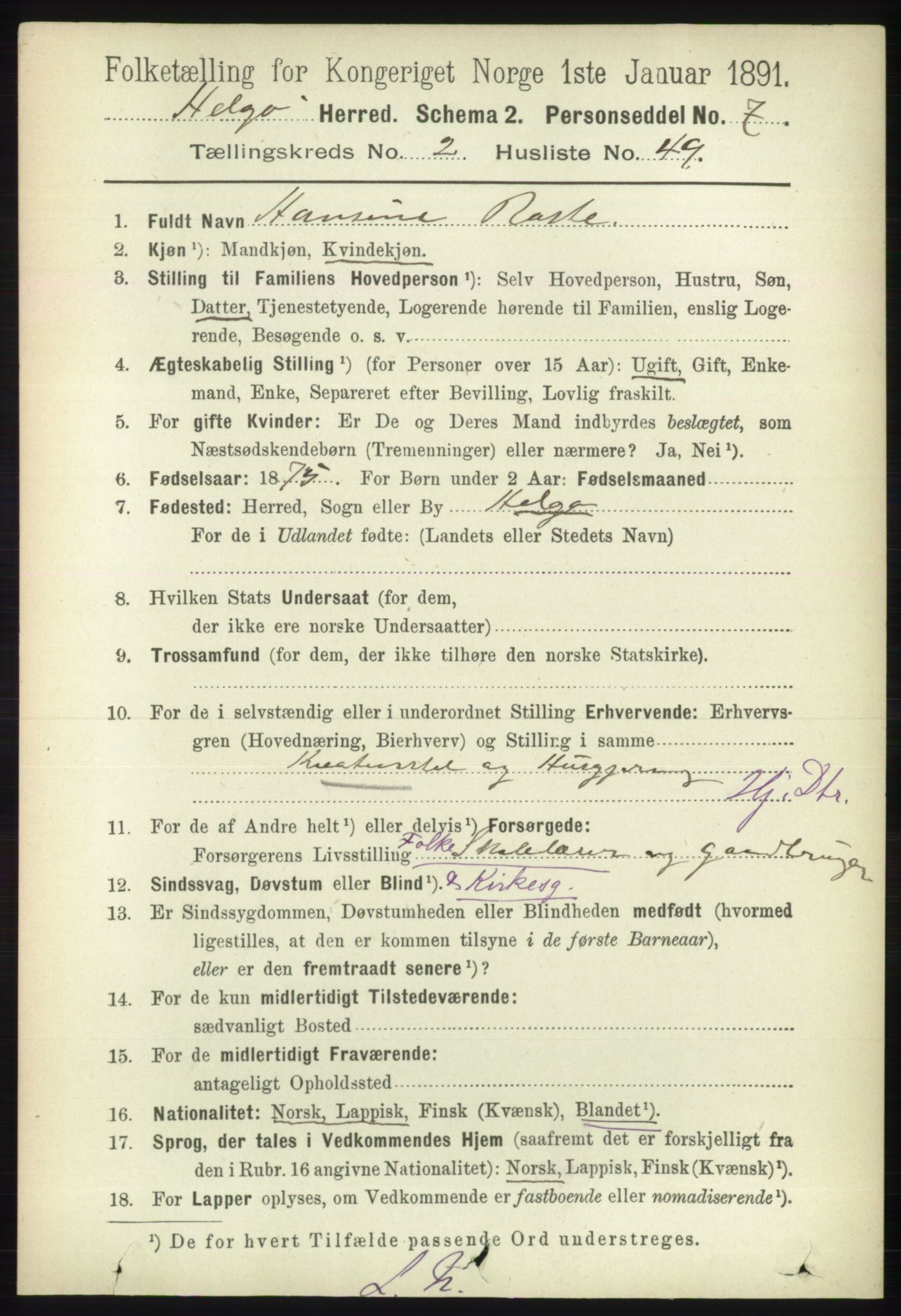 RA, 1891 census for 1935 Helgøy, 1891, p. 696