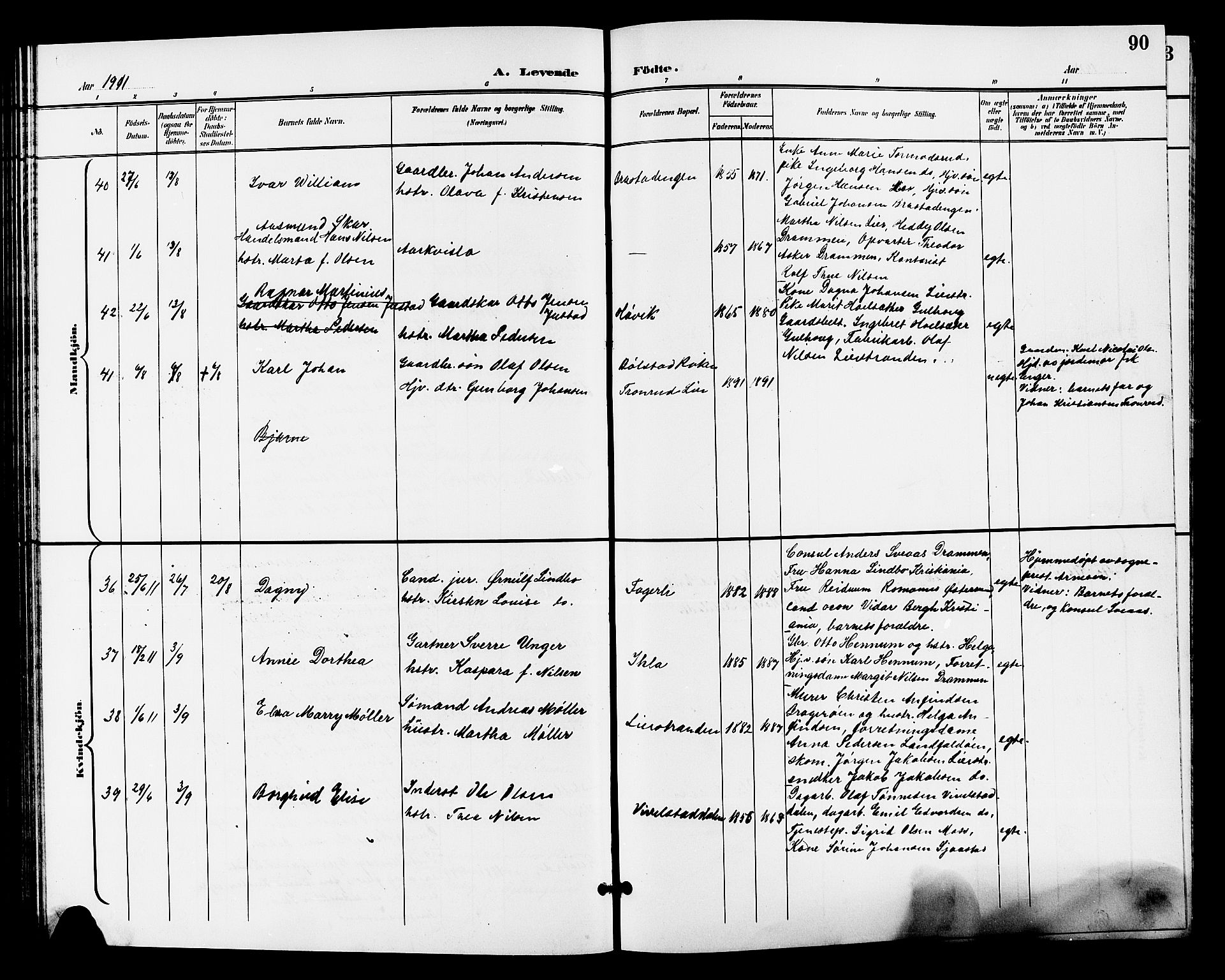 Lier kirkebøker, AV/SAKO-A-230/G/Gb/L0002: Parish register (copy) no. II 2, 1899-1911, p. 90