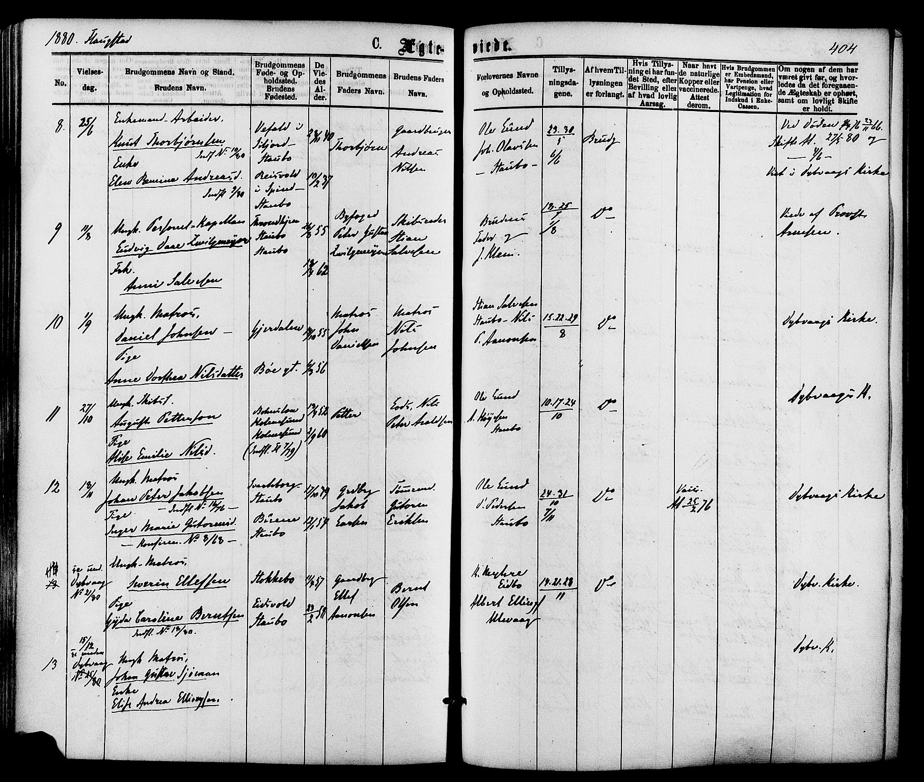 Dypvåg sokneprestkontor, SAK/1111-0007/F/Fa/Faa/L0007: Parish register (official) no. A 7 /2, 1877-1884, p. 404