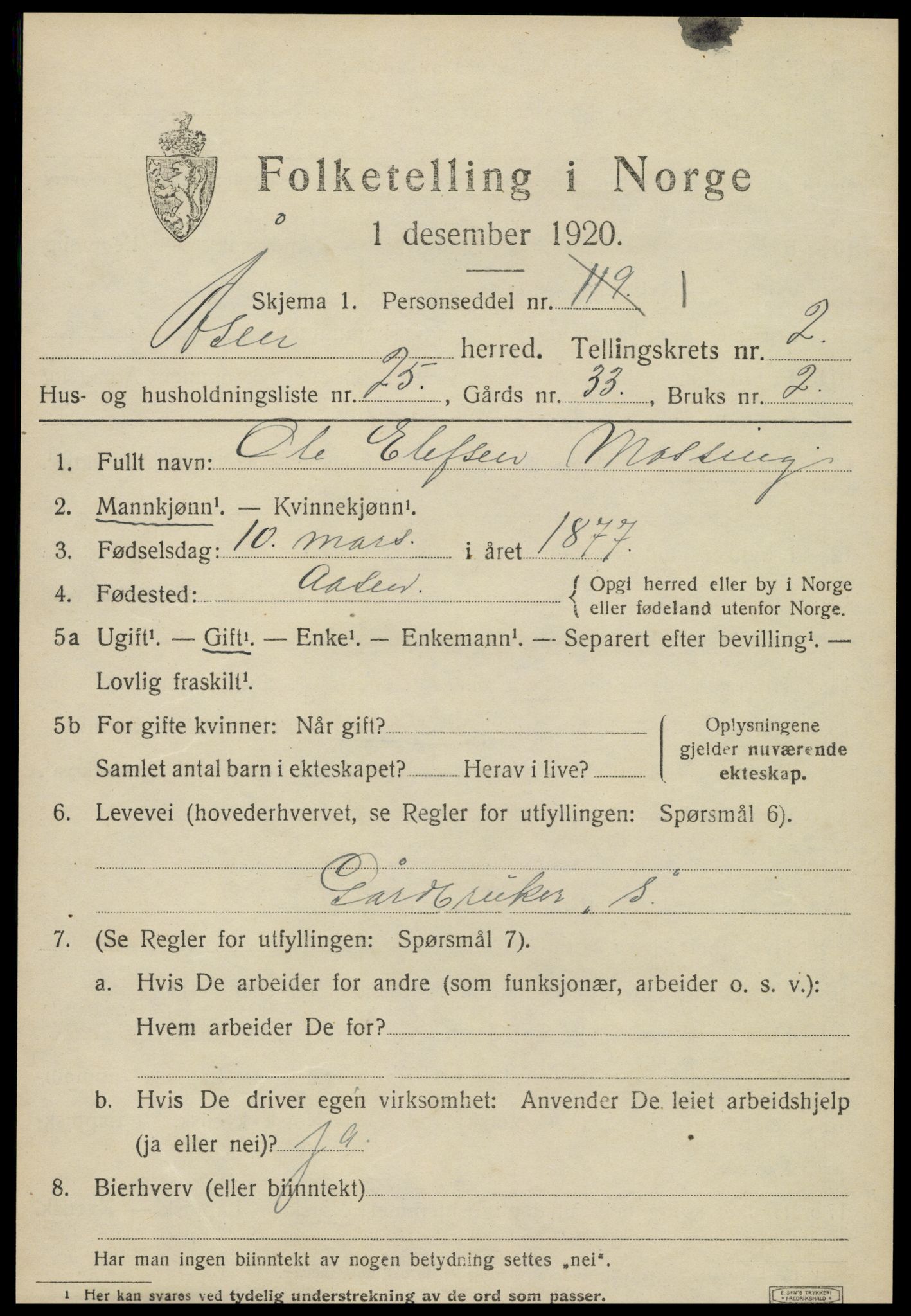 SAT, 1920 census for Åsen, 1920, p. 1944