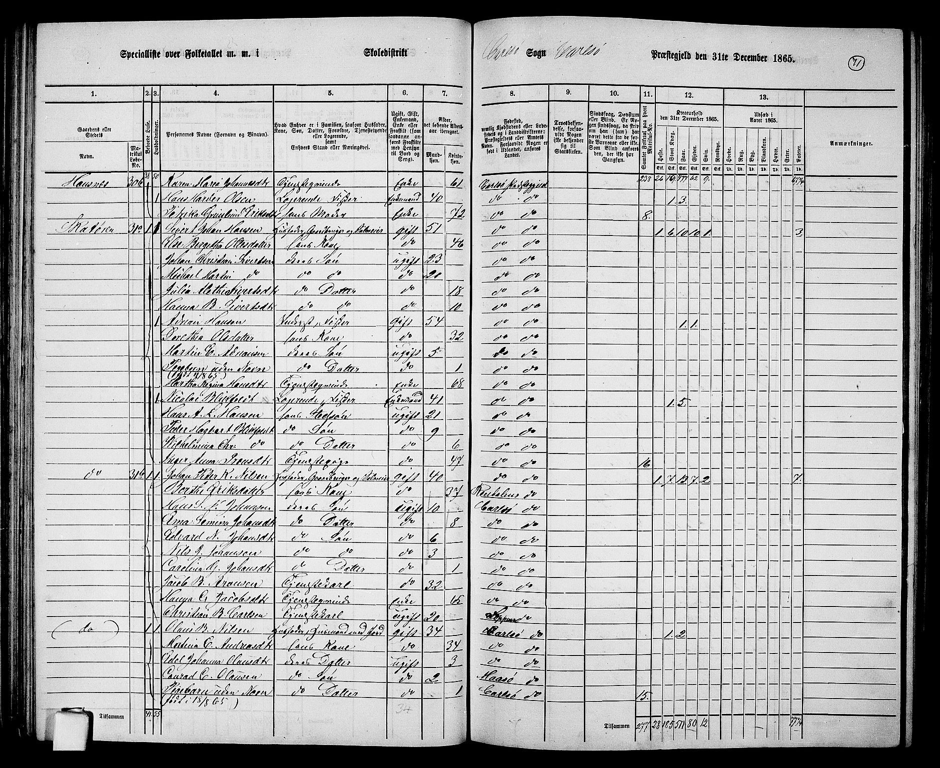 RA, 1865 census for Karlsøy, 1865, p. 71
