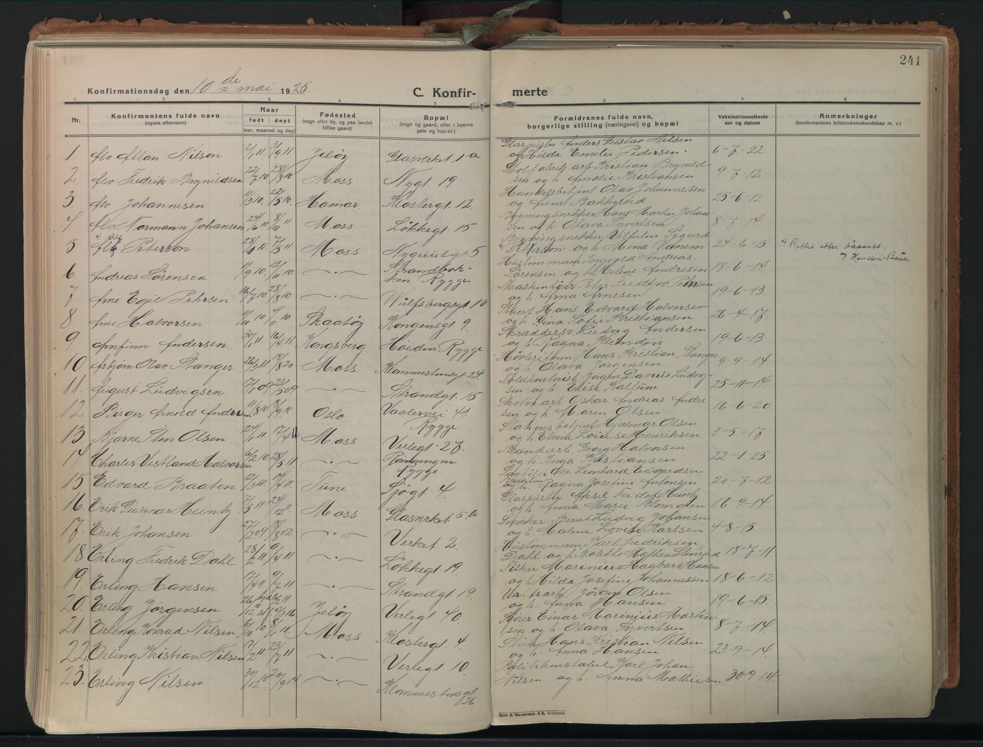 Moss prestekontor Kirkebøker, AV/SAO-A-2003/F/Fb/L0006: Parish register (official) no. II 6, 1924-1932, p. 241