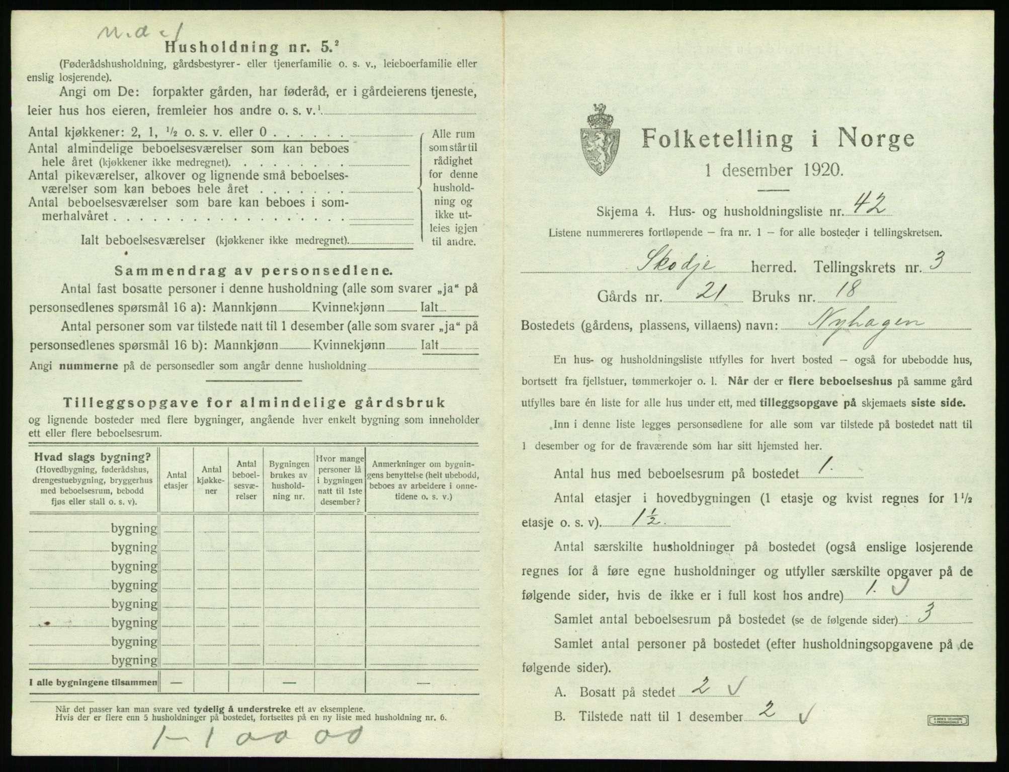 SAT, 1920 census for Skodje, 1920, p. 241