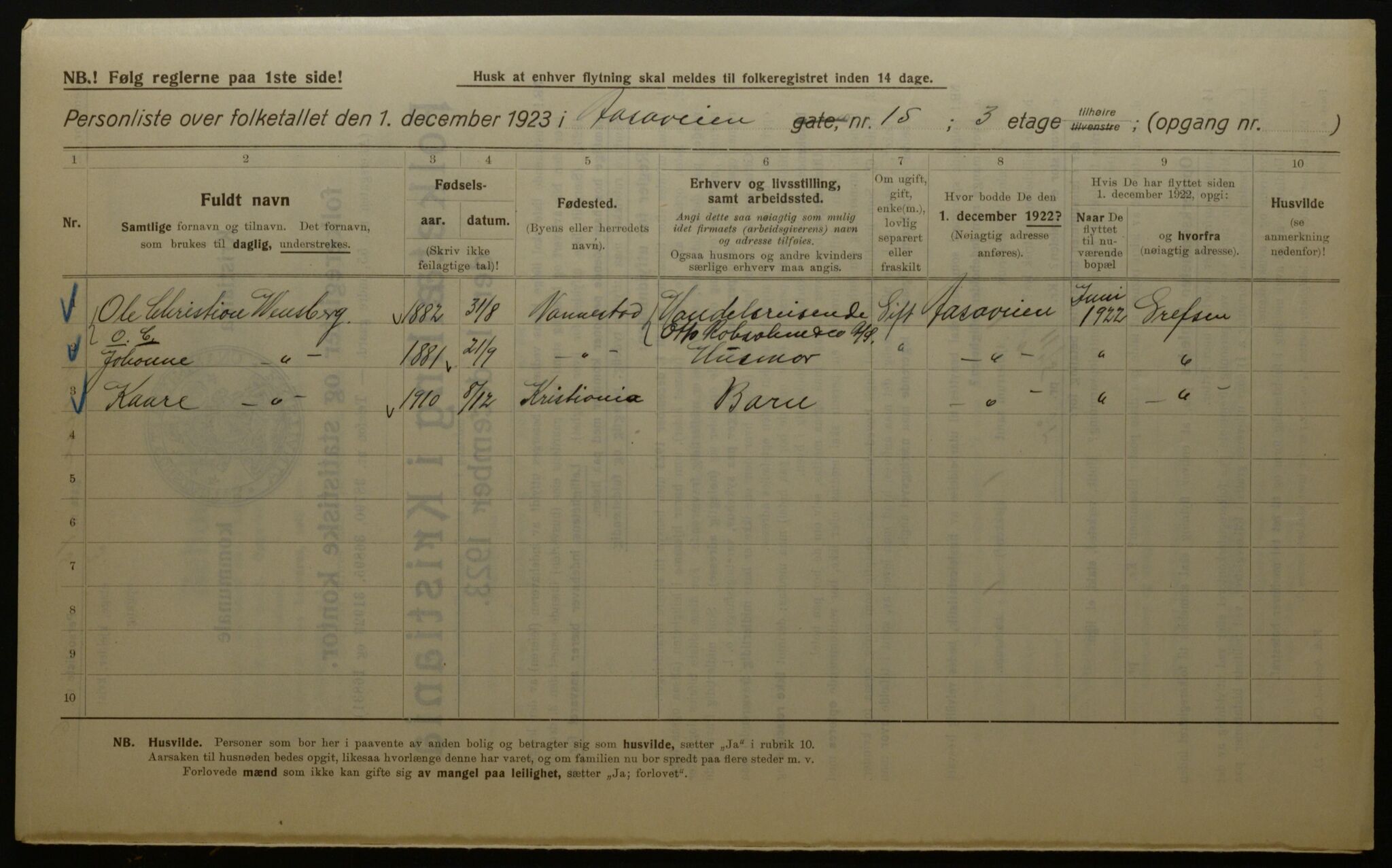 OBA, Municipal Census 1923 for Kristiania, 1923, p. 144156