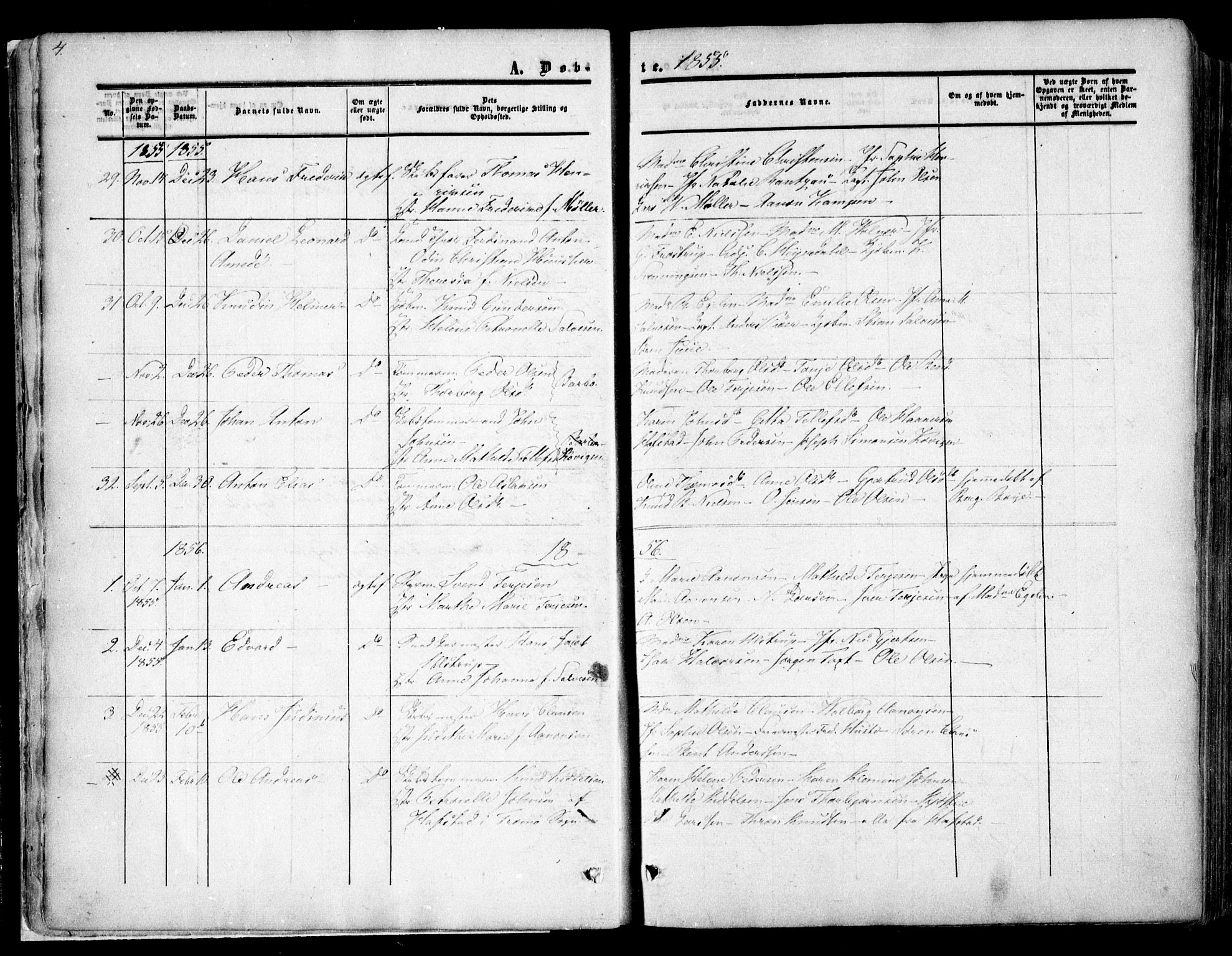 Arendal sokneprestkontor, Trefoldighet, SAK/1111-0040/F/Fa/L0006: Parish register (official) no. A 6, 1855-1868, p. 4