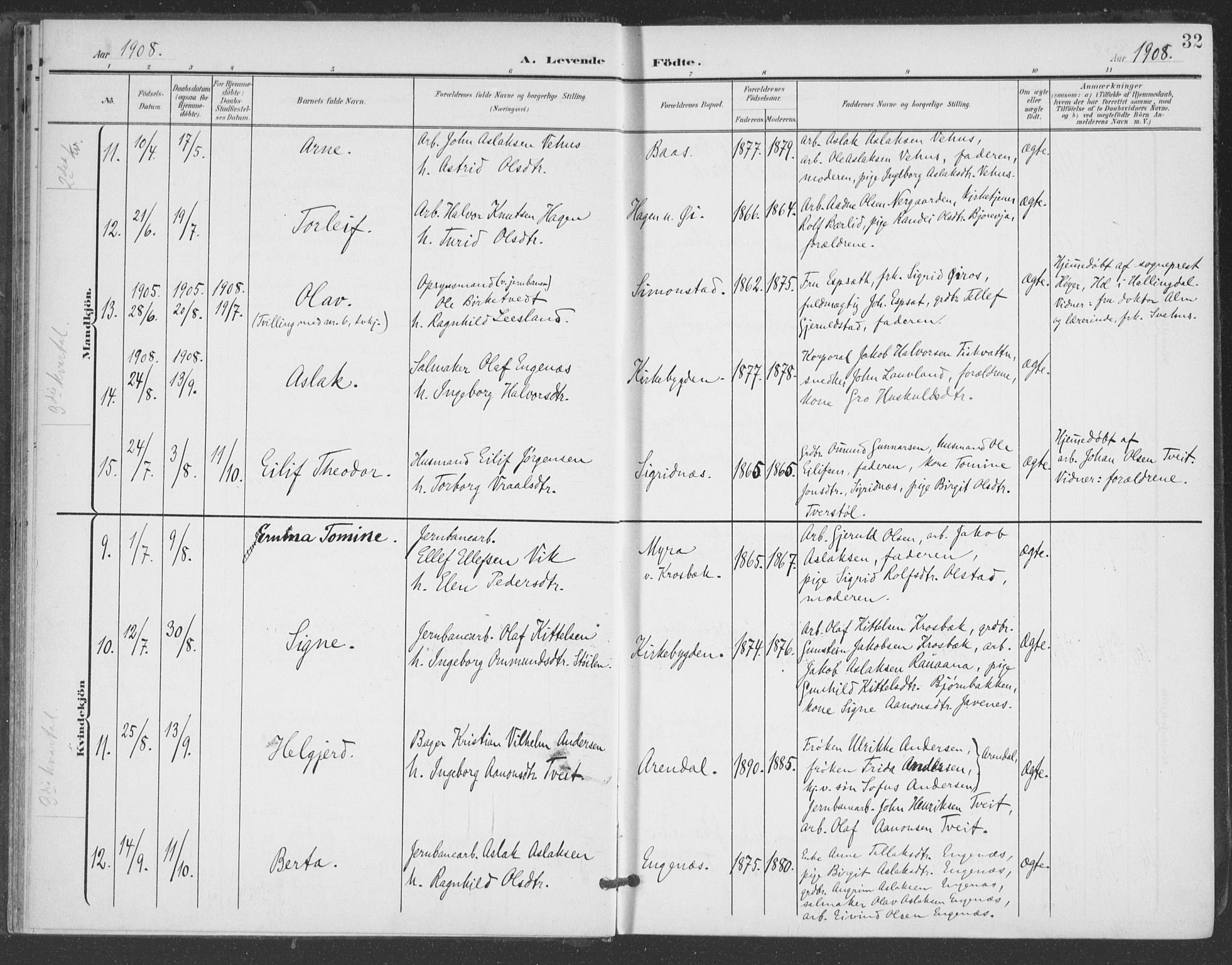 Åmli sokneprestkontor, AV/SAK-1111-0050/F/Fa/Fac/L0012: Parish register (official) no. A 12, 1900-1914, p. 32