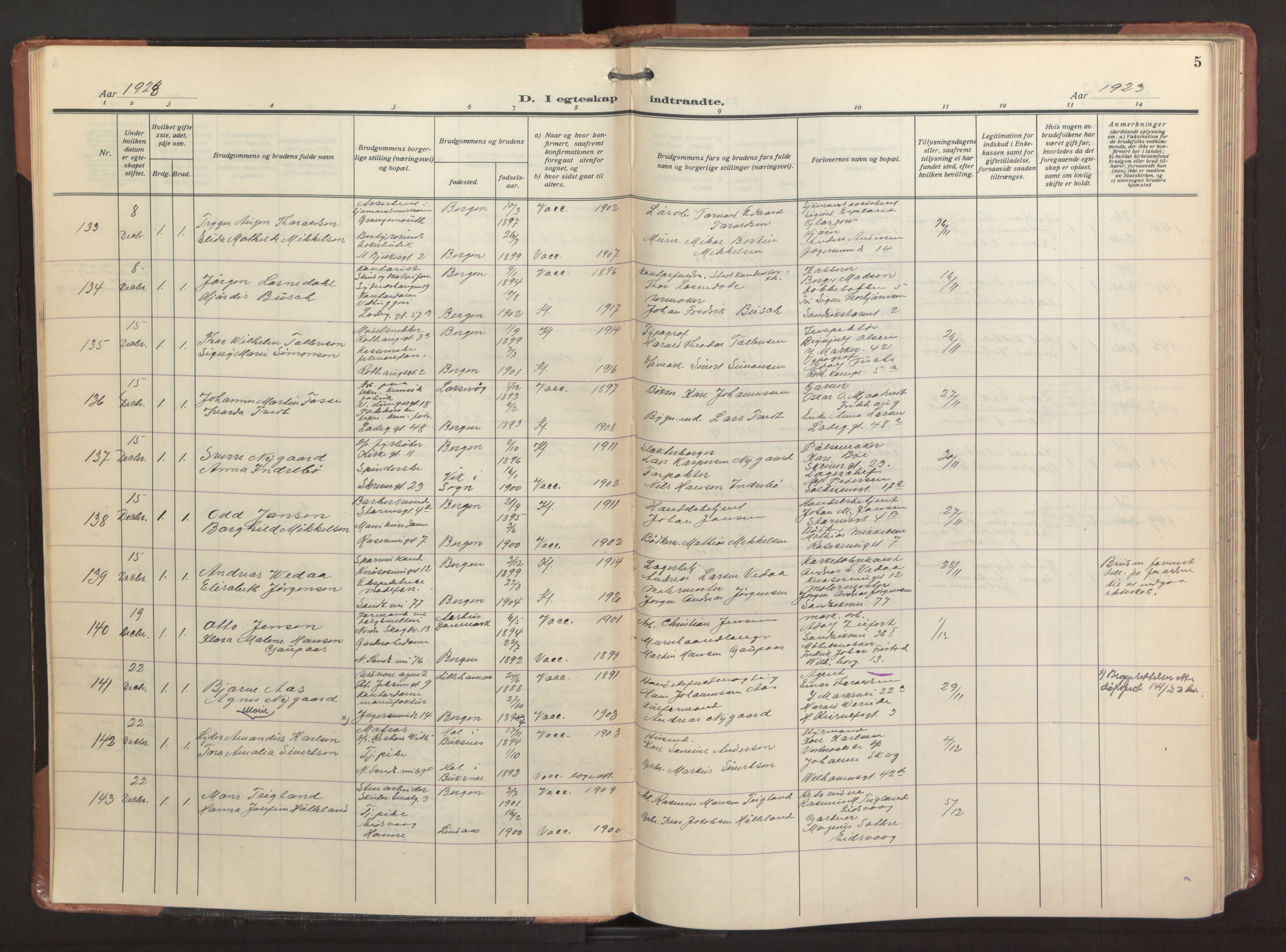 Sandviken Sokneprestembete, AV/SAB-A-77601/H/Ha/L0016: Parish register (official) no. D 3, 1923-1940, p. 5