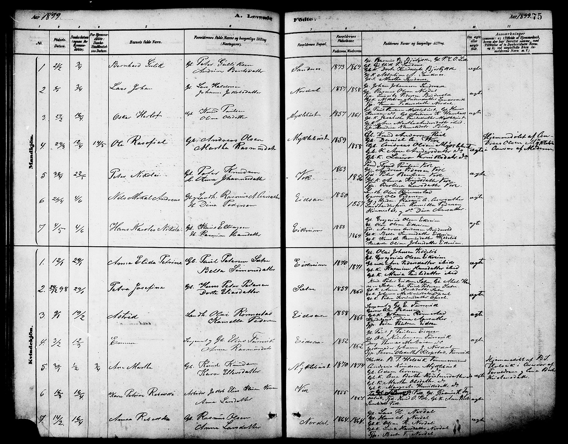 Ministerialprotokoller, klokkerbøker og fødselsregistre - Møre og Romsdal, AV/SAT-A-1454/502/L0027: Parish register (copy) no. 502C01, 1878-1908, p. 75