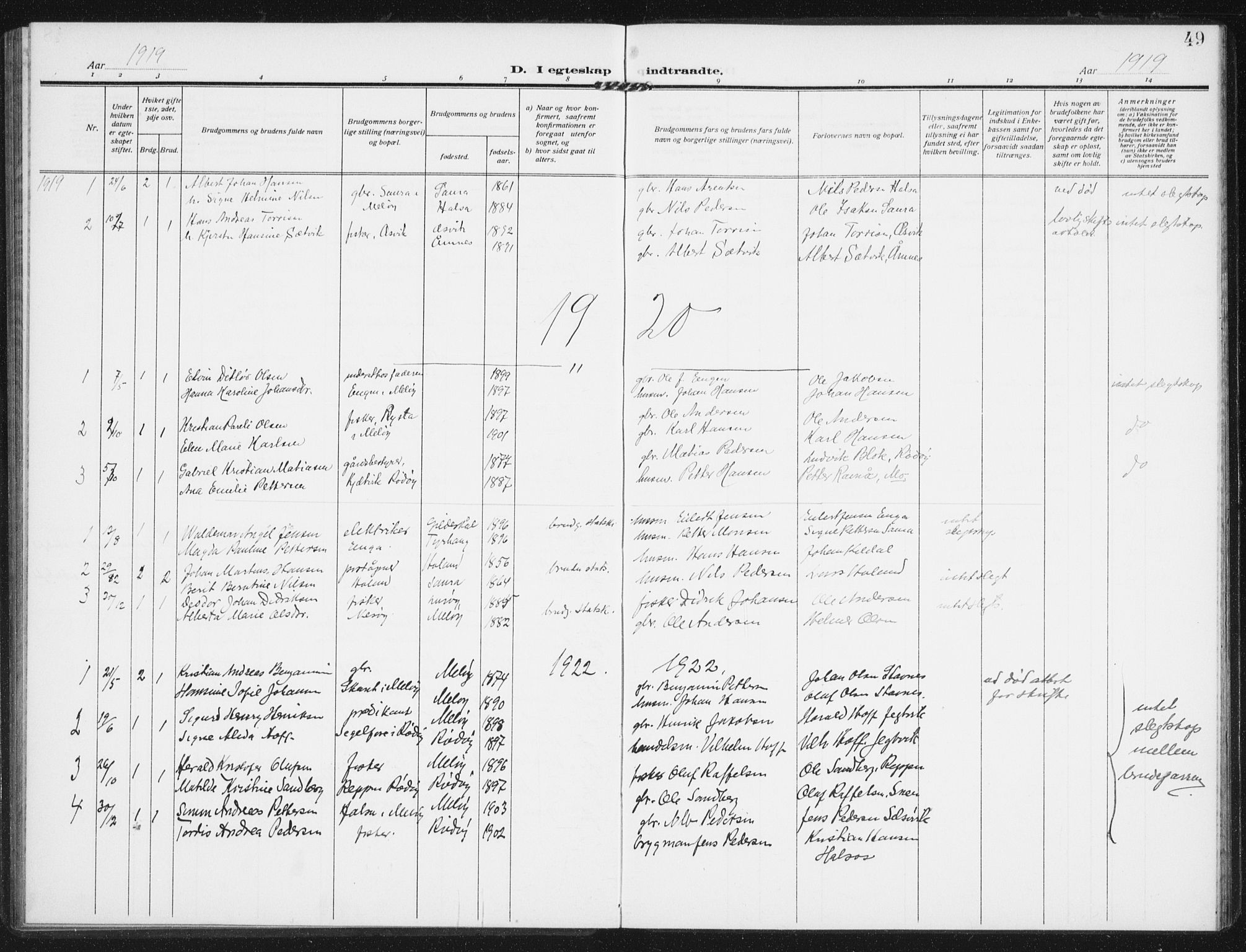 Ministerialprotokoller, klokkerbøker og fødselsregistre - Nordland, SAT/A-1459/843/L0629: Parish register (official) no. 843A04, 1907-1925, p. 49