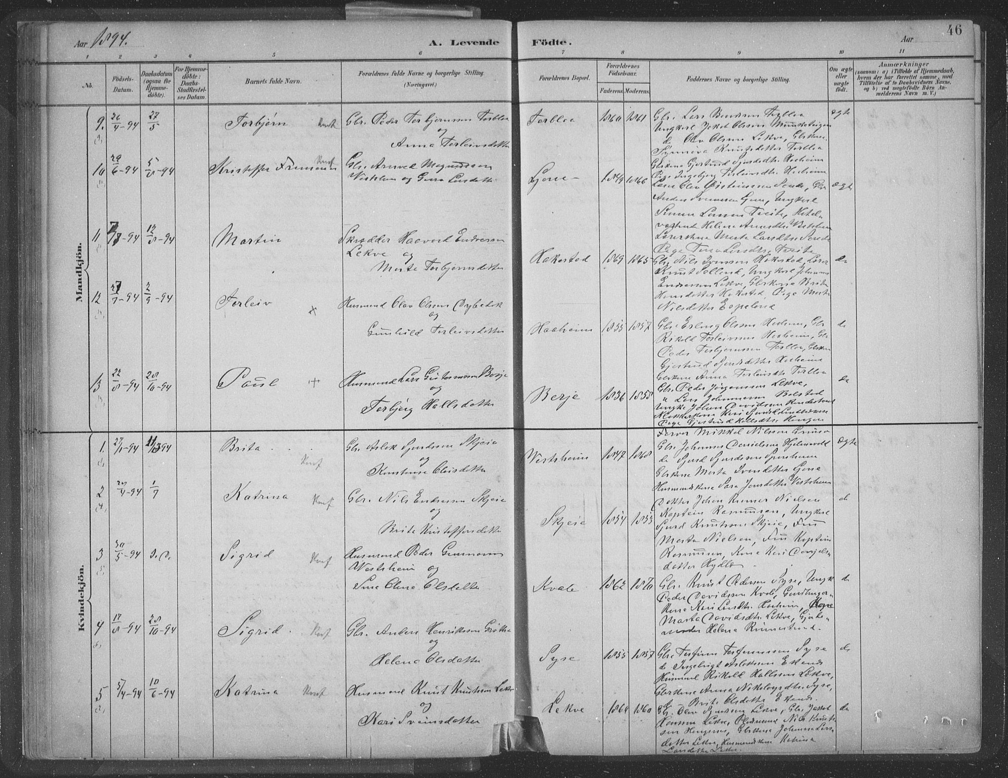 Ulvik sokneprestembete, AV/SAB-A-78801/H/Hab: Parish register (copy) no. A 3, 1883-1908, p. 46