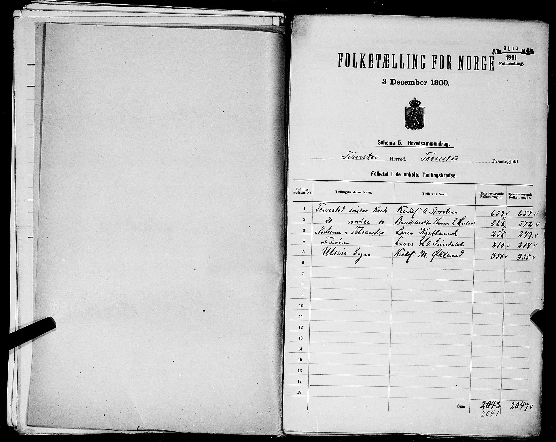 SAST, 1900 census for Torvastad, 1900, p. 3