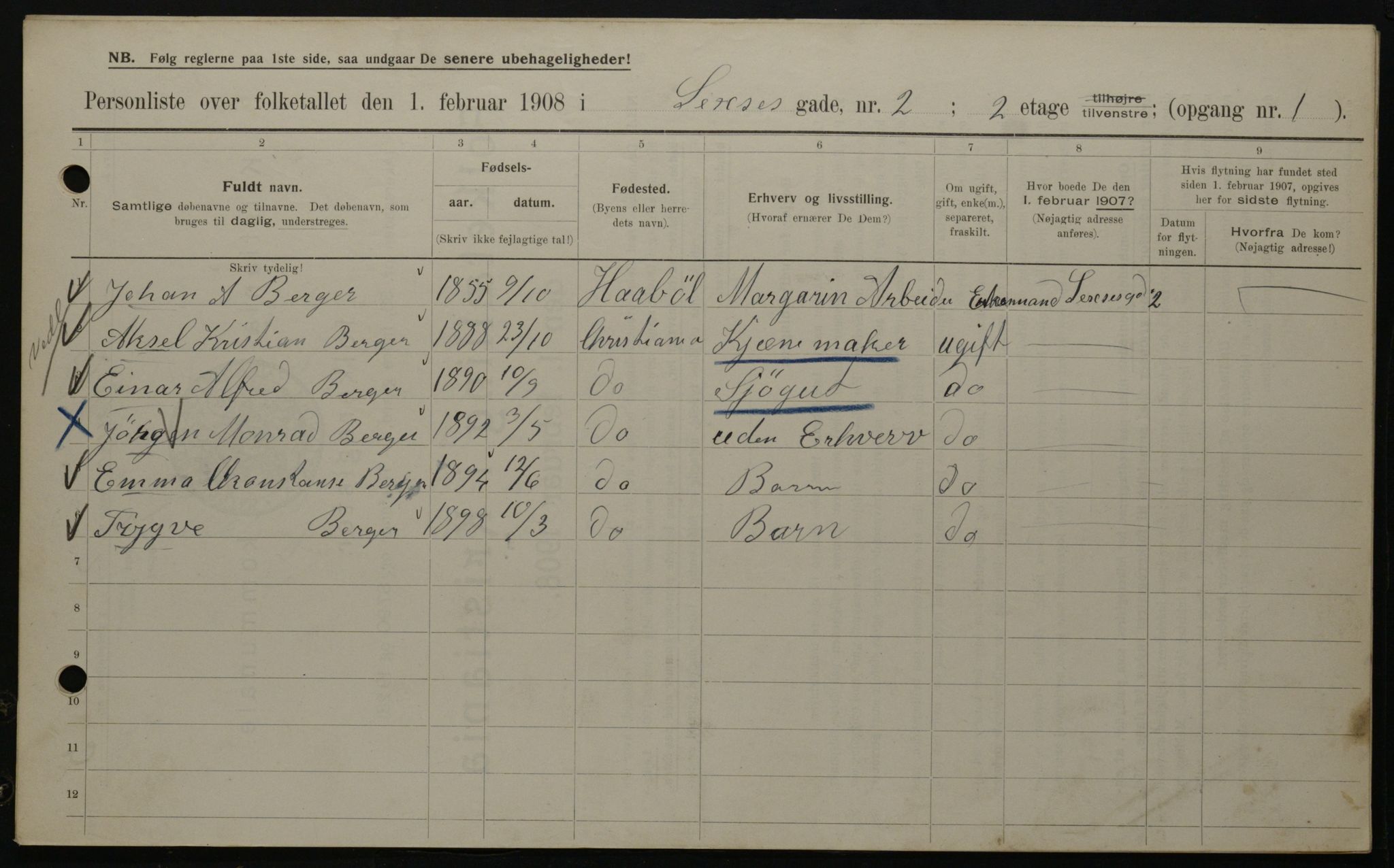 OBA, Municipal Census 1908 for Kristiania, 1908, p. 85150