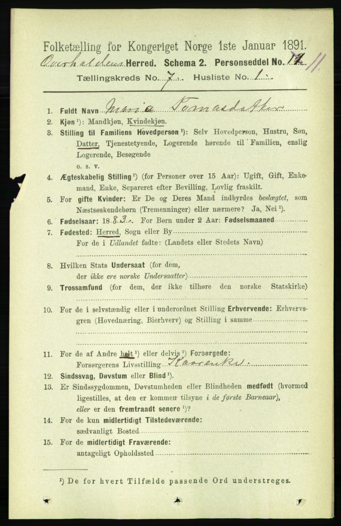 RA, 1891 census for 1744 Overhalla, 1891, p. 2649